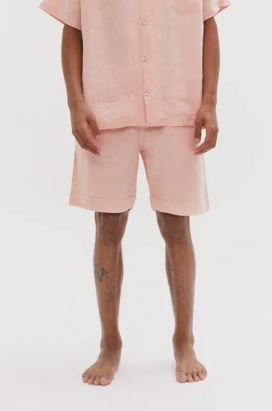 Men's Pyjama Shorts Pink Linen sold by Desmond & Dempsey