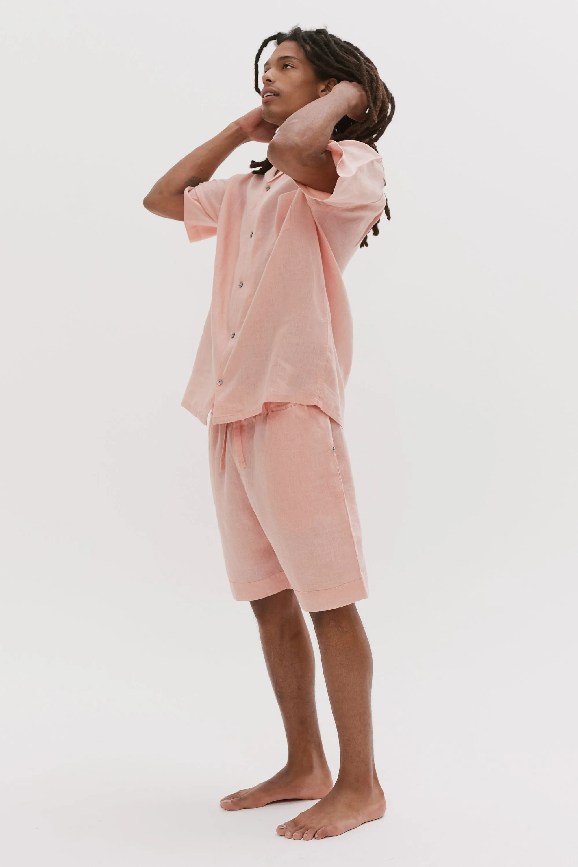 Men's Pyjama Shorts Pink Linen sold by Desmond & Dempsey product image thumbnail 5