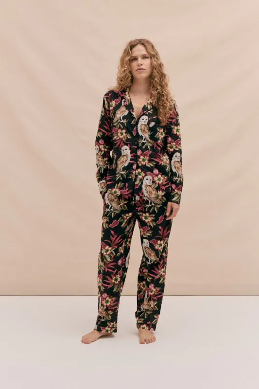 Long Pyjama Set Owl Print Pink sold by Desmond & Dempsey