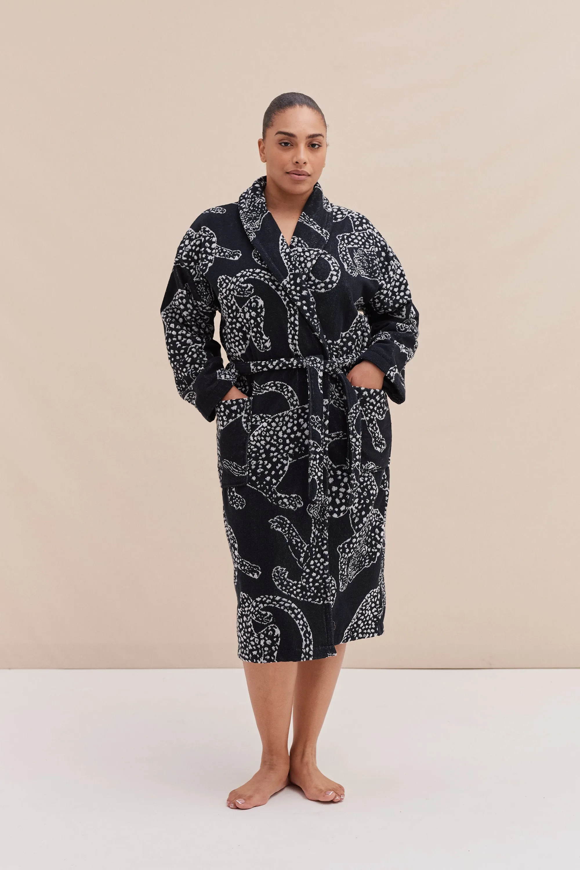 Unisex Towel Robe Jag Print Black sold by Desmond & Dempsey