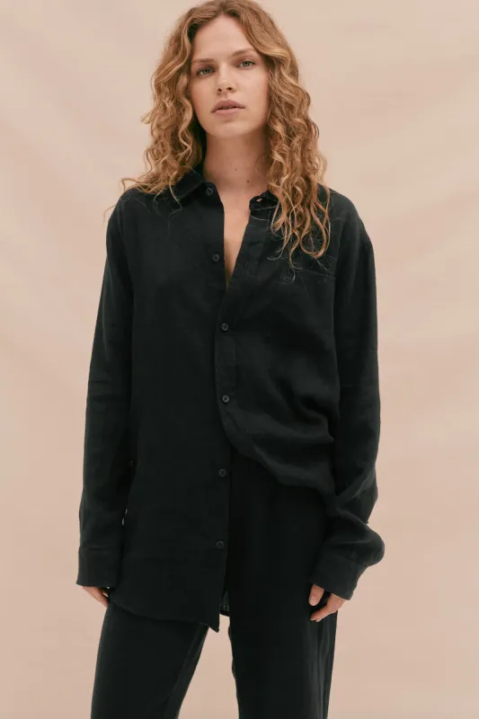Lounge Shirt Black Linen sold by Desmond & Dempsey