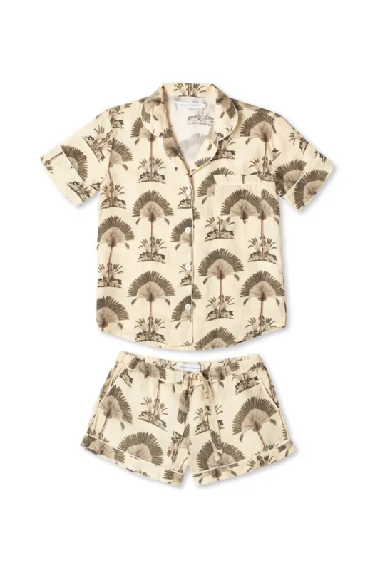 Short Pyjama Set Ravenala Print Sand sold by Desmond & Dempsey