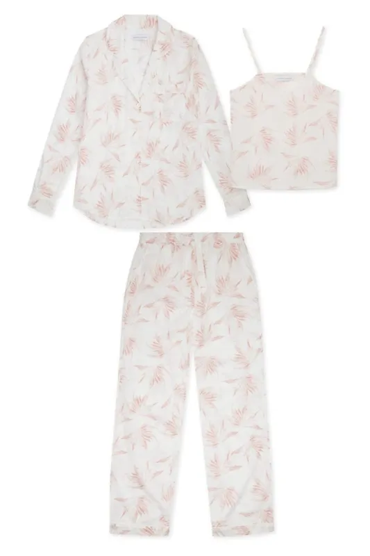 Long Pyjama and Cami Top Set Deia Print White/Pink sold by Desmond & Dempsey