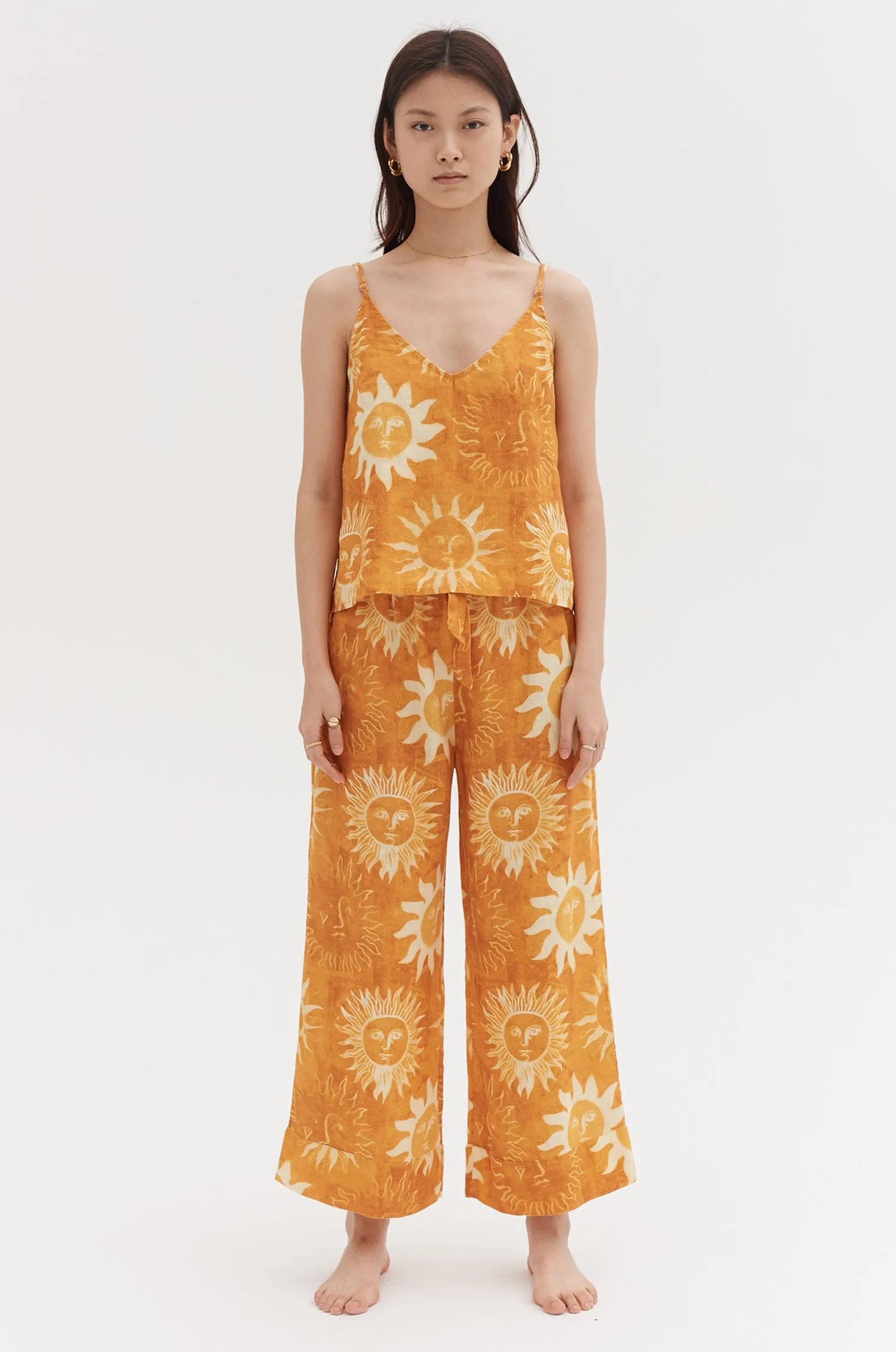 Cami & Wide Leg Set Sol Print Orange Linen sold by Desmond & Dempsey