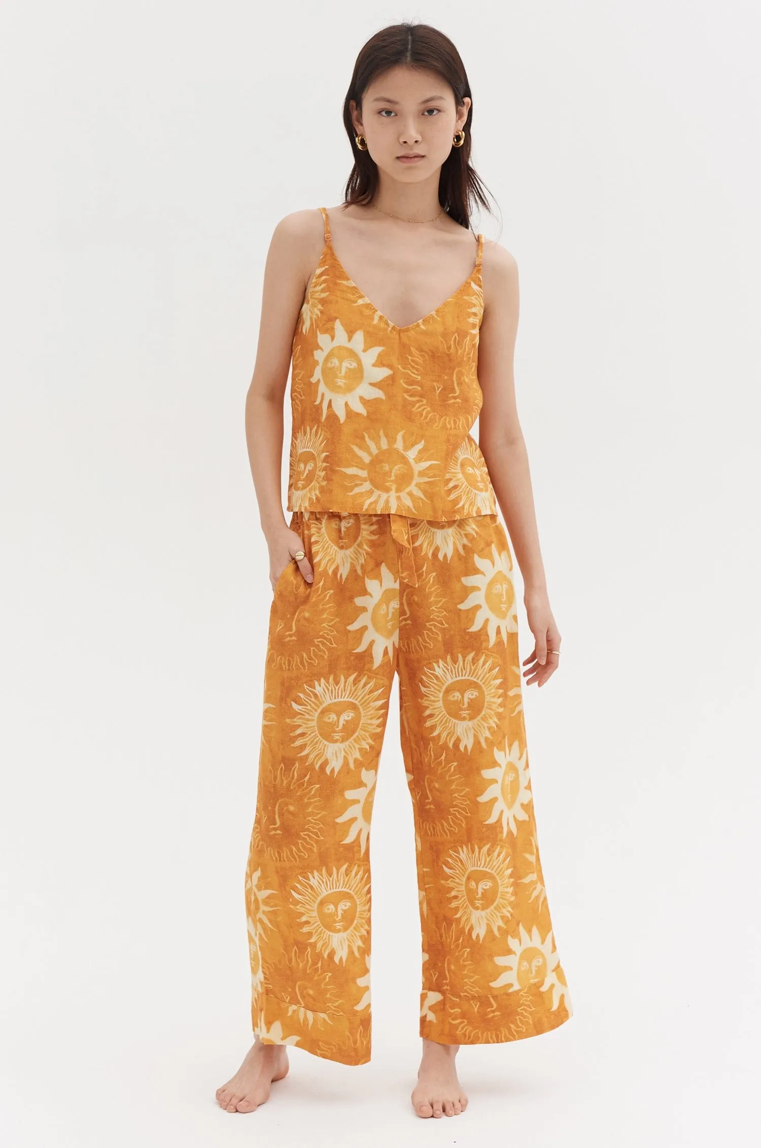 Cami & Wide Leg Set Sol Print Orange Linen sold by Desmond & Dempsey product image thumbnail 5