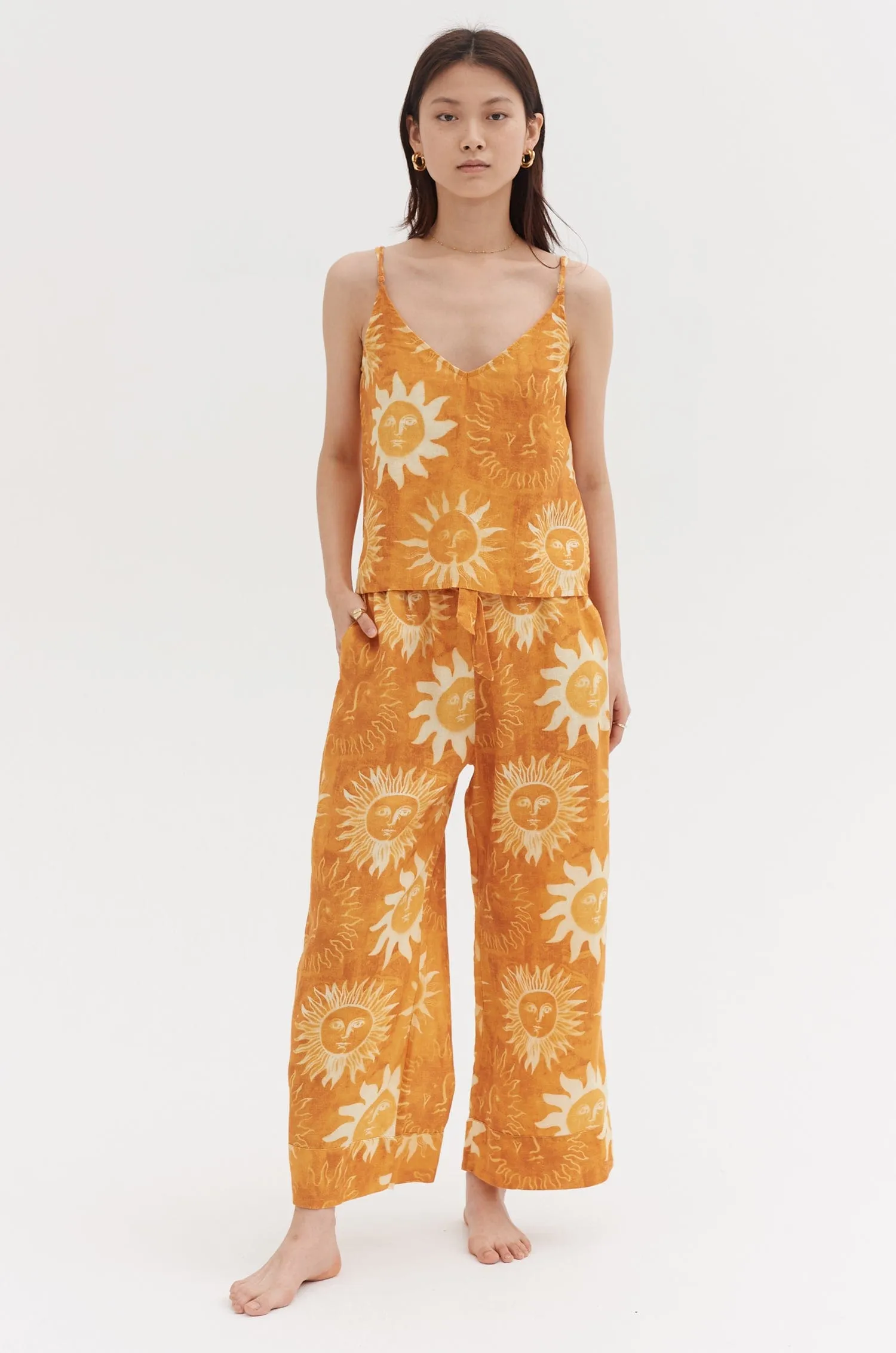 Cami & Wide Leg Set Sol Print Orange Linen sold by Desmond & Dempsey product image thumbnail 4