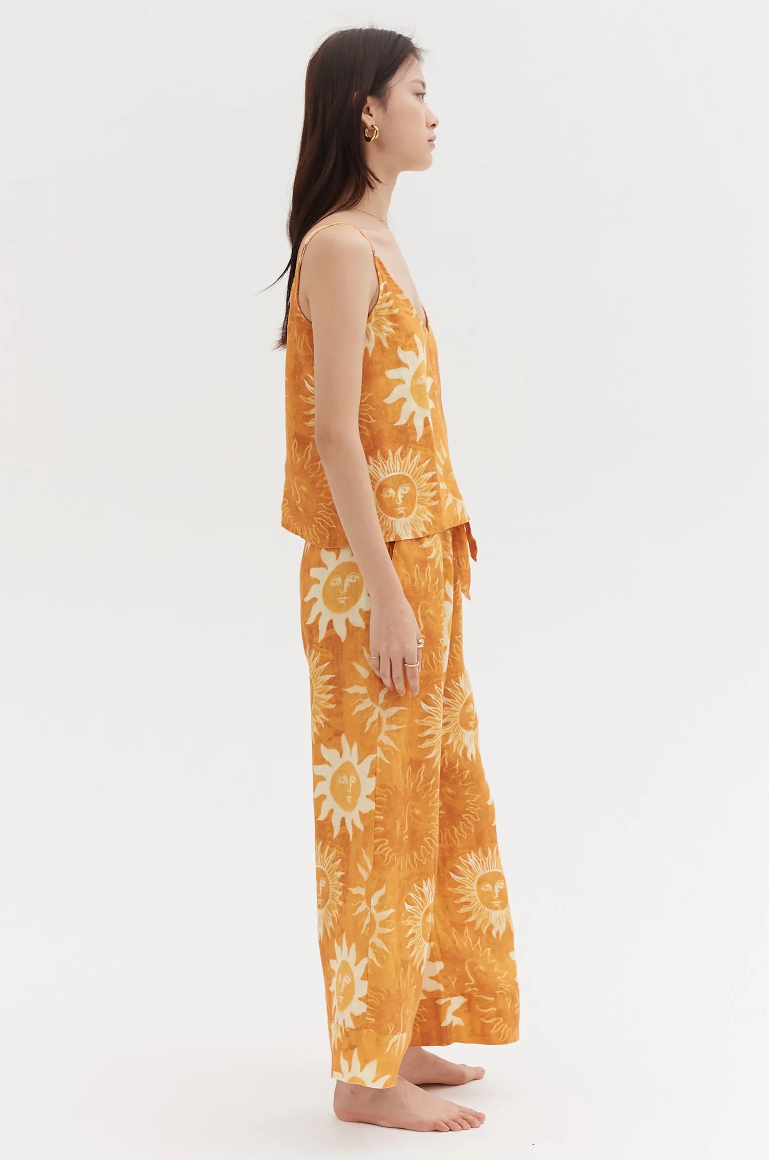 Cami & Wide Leg Set Sol Print Orange Linen sold by Desmond & Dempsey product image thumbnail 3