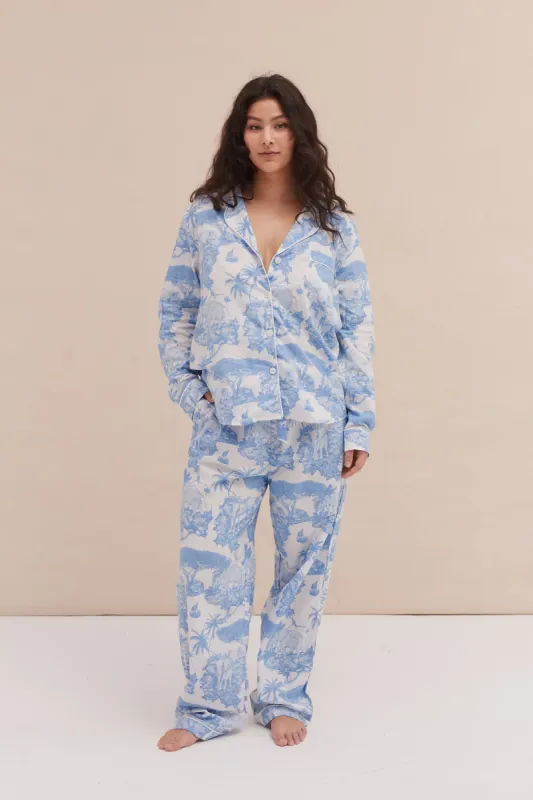 Long Pyjama Set Loxodonta Print Blue sold by Desmond & Dempsey