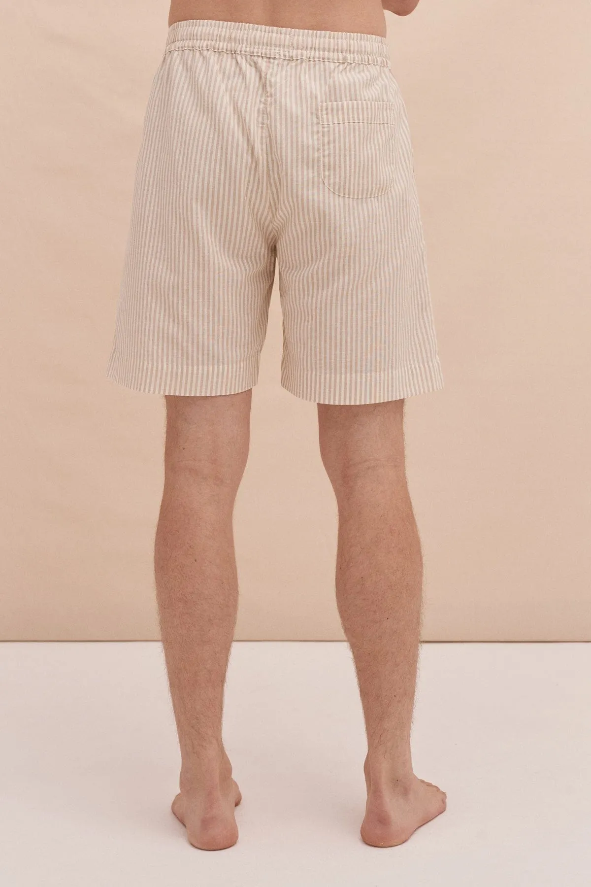 Men’s Embroidered Pyjama Shorts Oxford Stripe Ochre sold by Desmond & Dempsey product image thumbnail 3