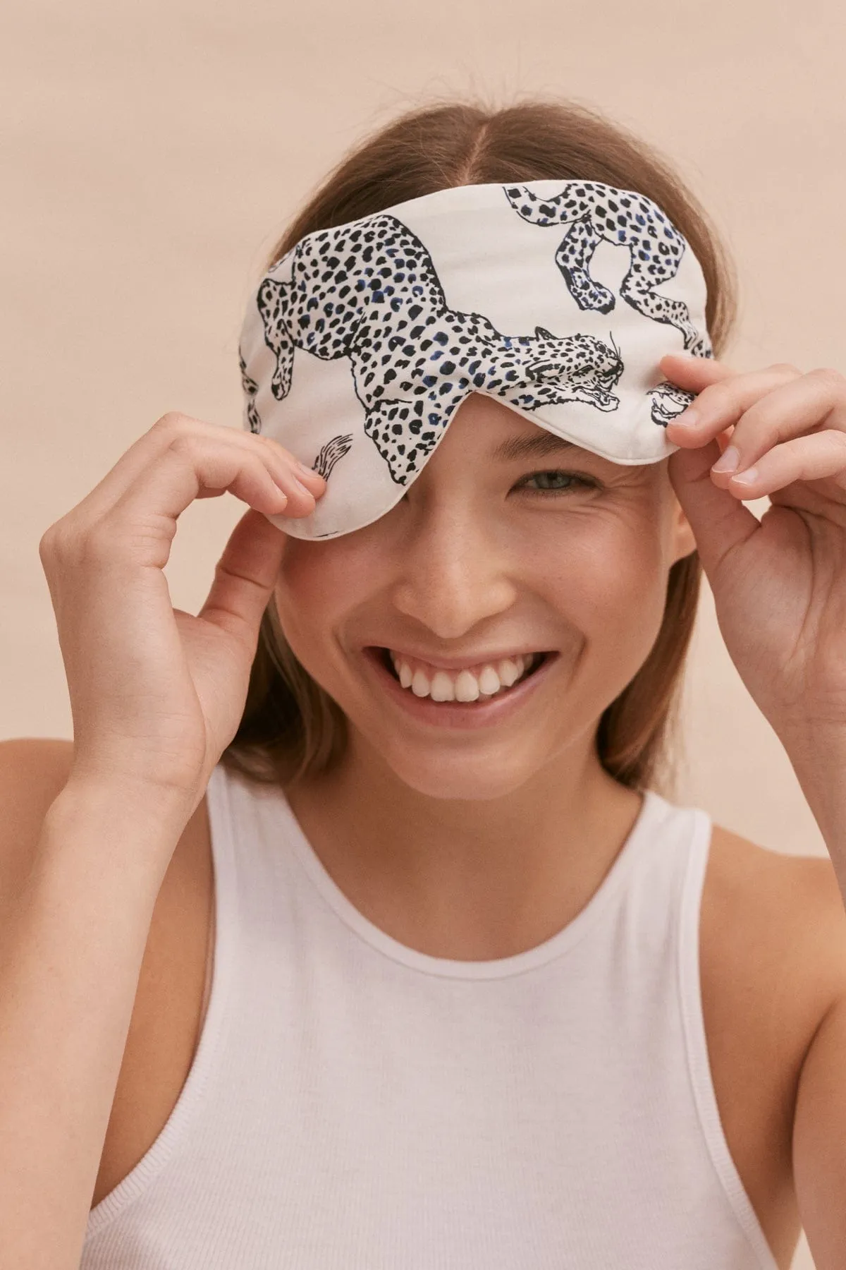 Cotton Luxe Eye Mask Jag Print Cream sold by Desmond & Dempsey product image thumbnail 2