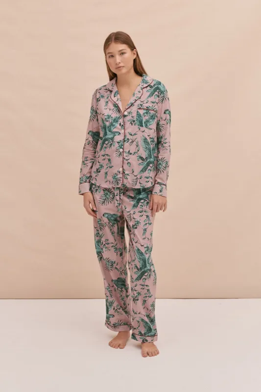 Long Pyjama Set The Bromley Parrot Pink/Blue sold by Desmond & Dempsey