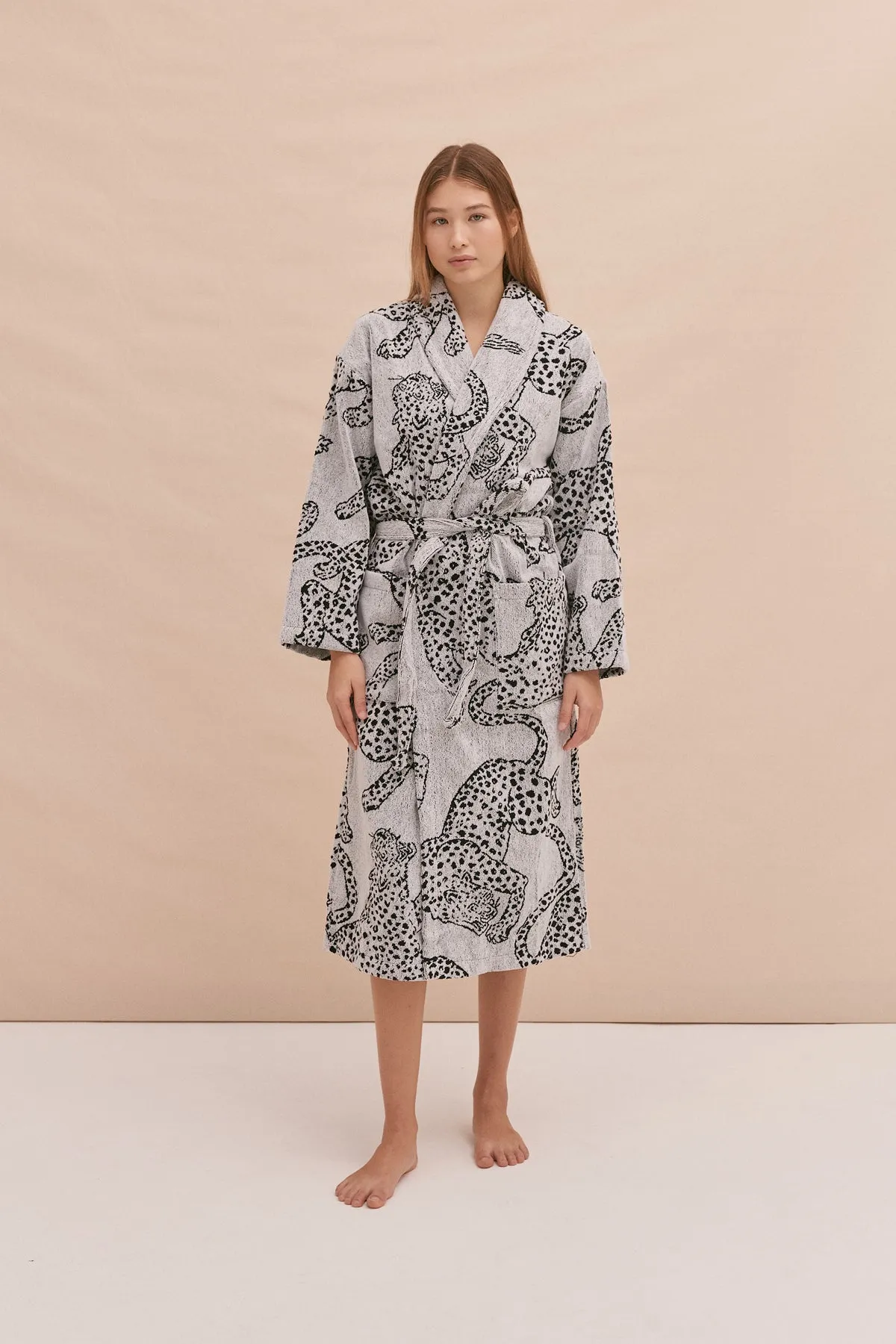 Unisex Towel Robe Jag Print Cream sold by Desmond & Dempsey