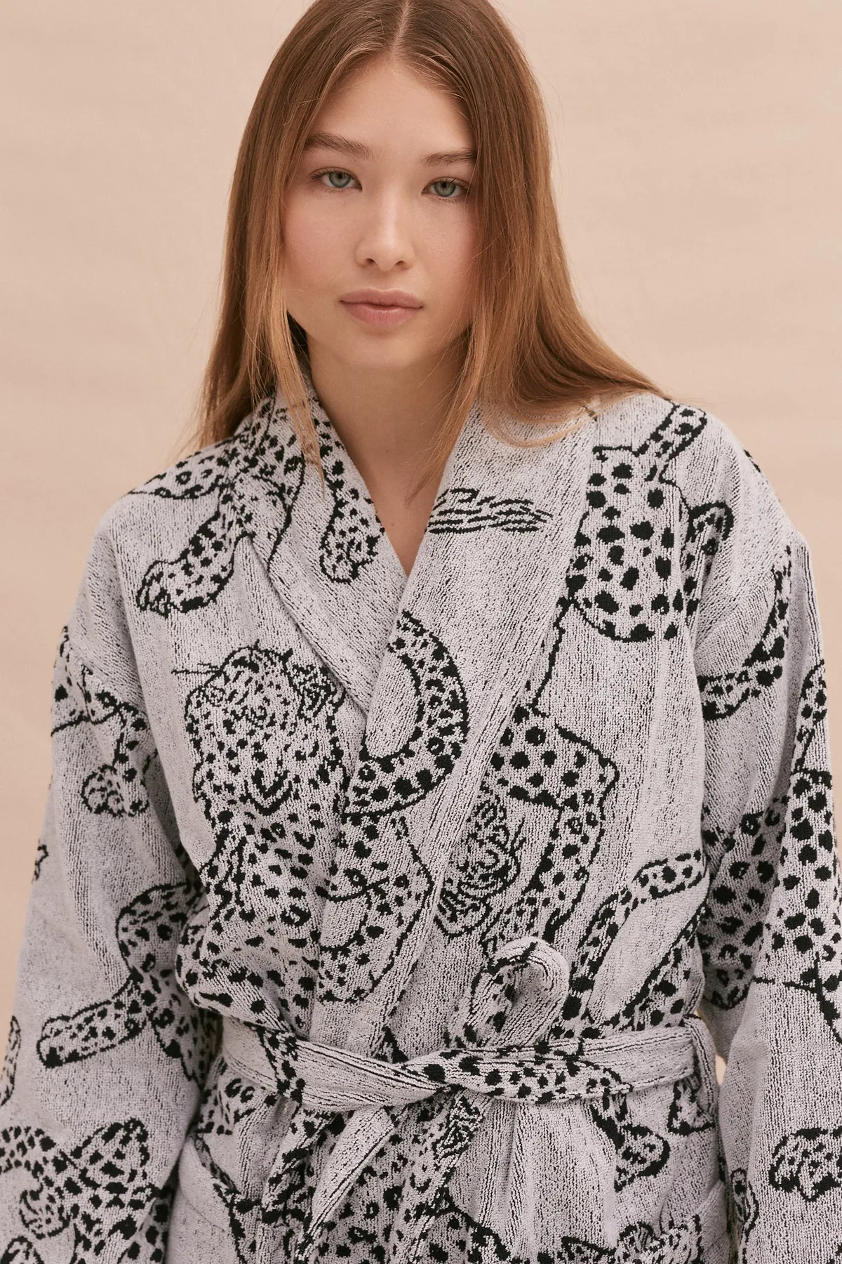 Unisex Towel Robe Jag Print Cream sold by Desmond & Dempsey product image thumbnail 3