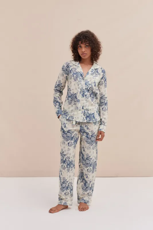 Long Pyjama Set Flowers of Time Print Blue sold by Desmond & Dempsey