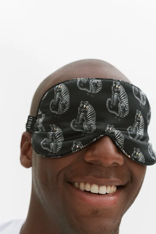 Silk Eye Mask Tiger Print Black/Cream sold by Desmond & Dempsey