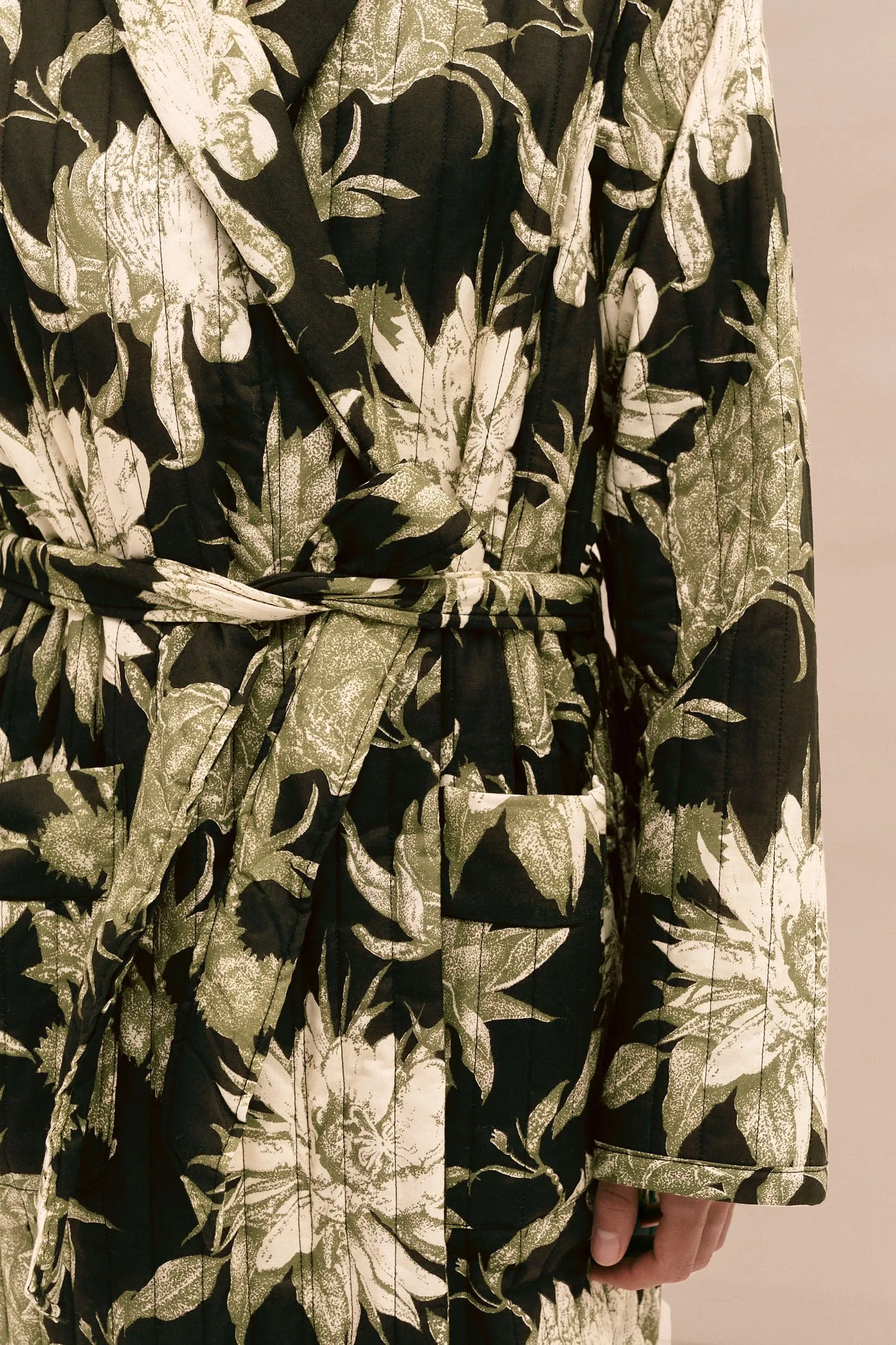 Quilted Robe Night Bloom Print Black/Green sold by Desmond & Dempsey product image thumbnail 3