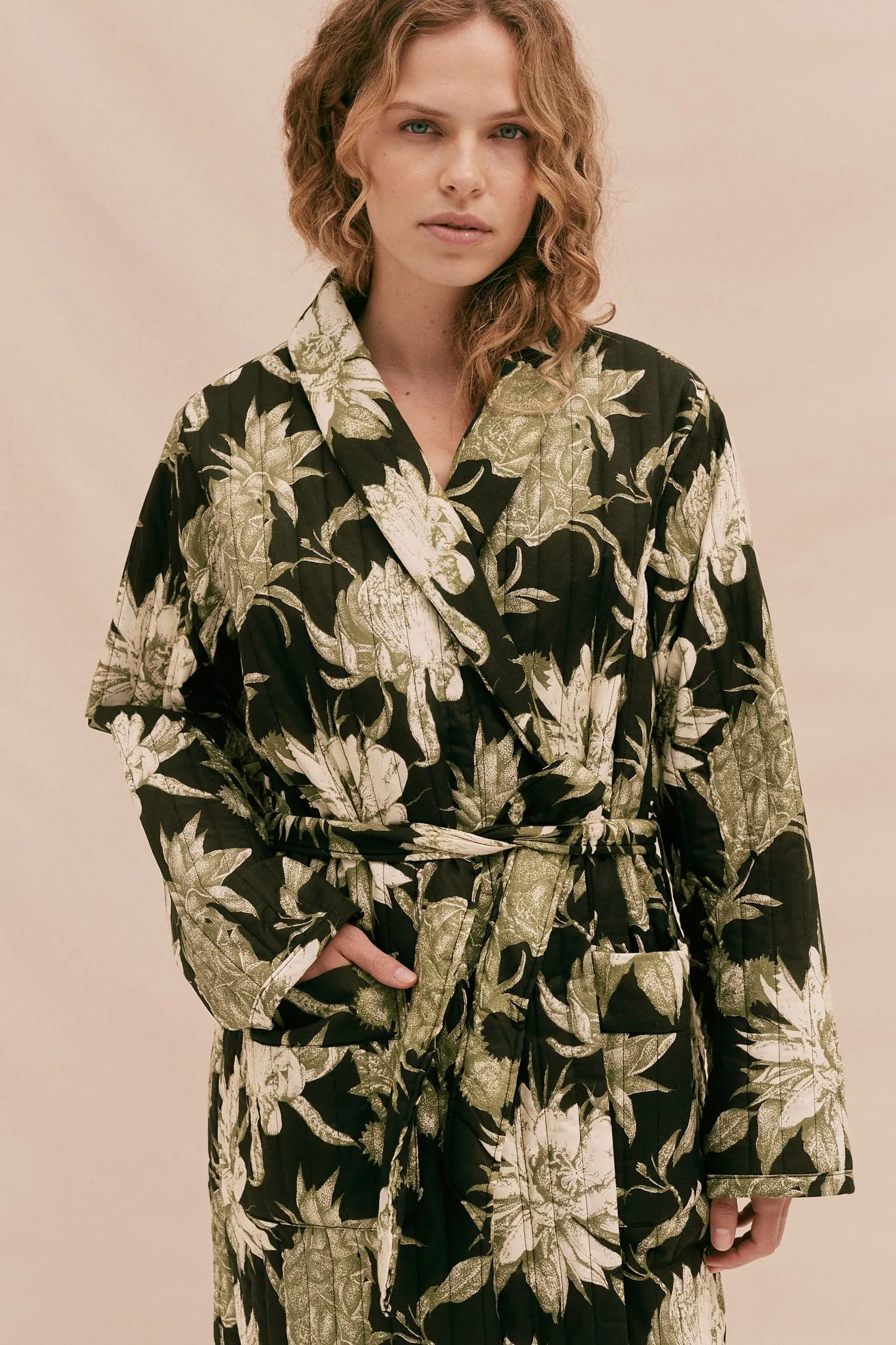 Quilted Robe Night Bloom Print Black/Green sold by Desmond & Dempsey product image thumbnail 2