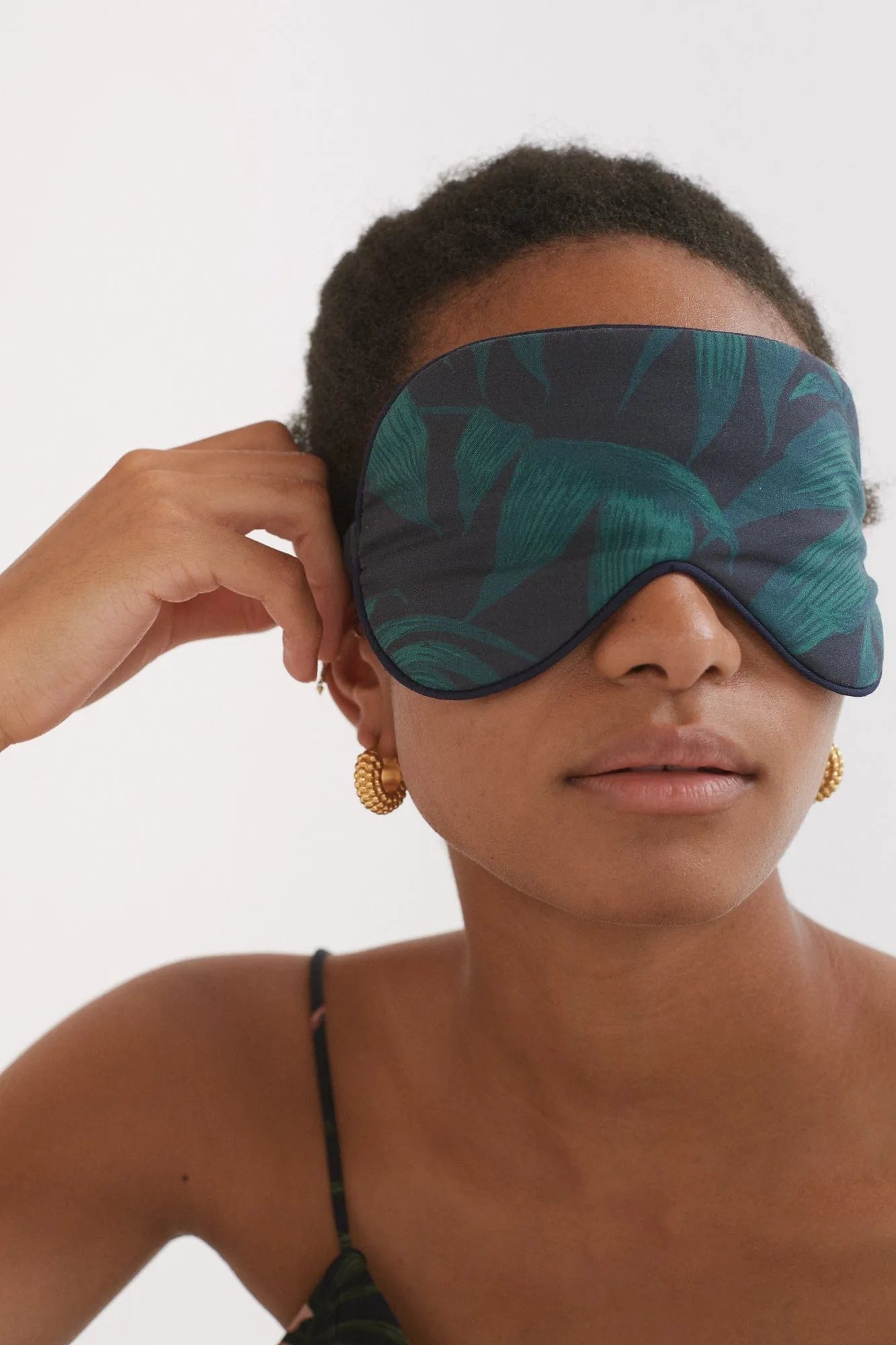 Cotton Luxe Eye Mask Byron Tropical Print Navy/Green sold by Desmond & Dempsey product image thumbnail 5