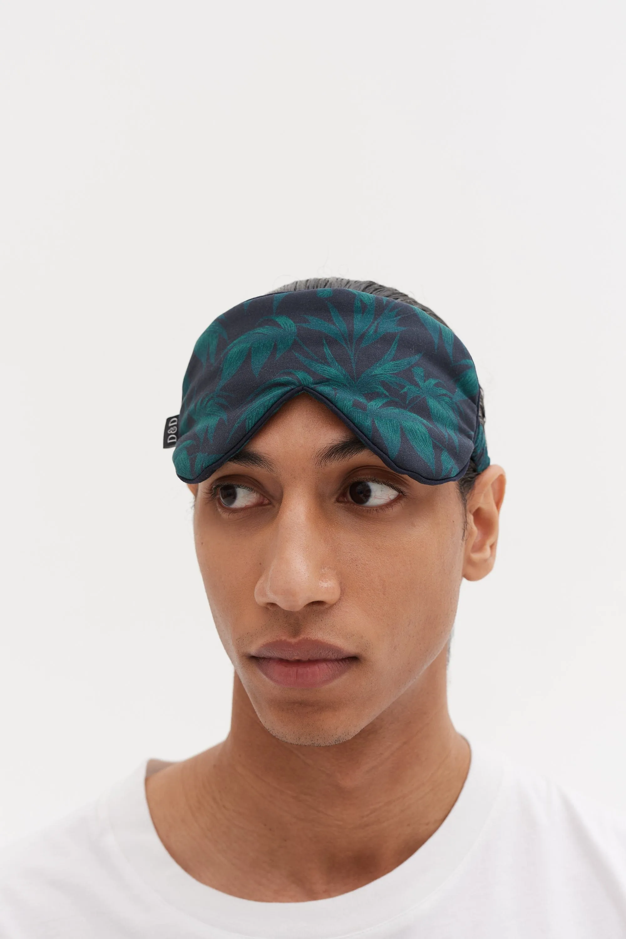 Cotton Luxe Eye Mask Byron Tropical Print Navy/Green sold by Desmond & Dempsey product image thumbnail 2