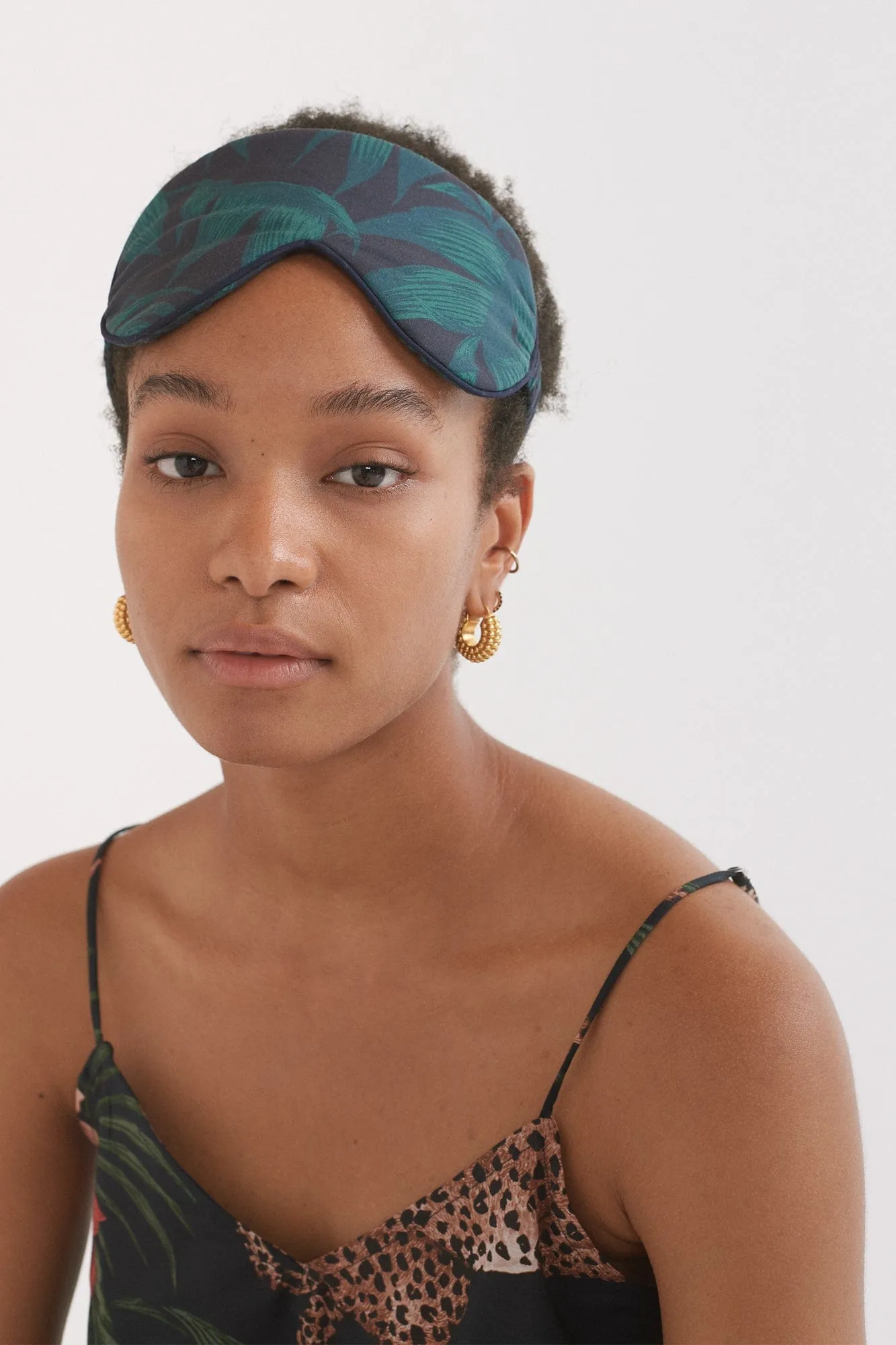 Cotton Luxe Eye Mask Byron Tropical Print Navy/Green sold by Desmond & Dempsey product image thumbnail 4