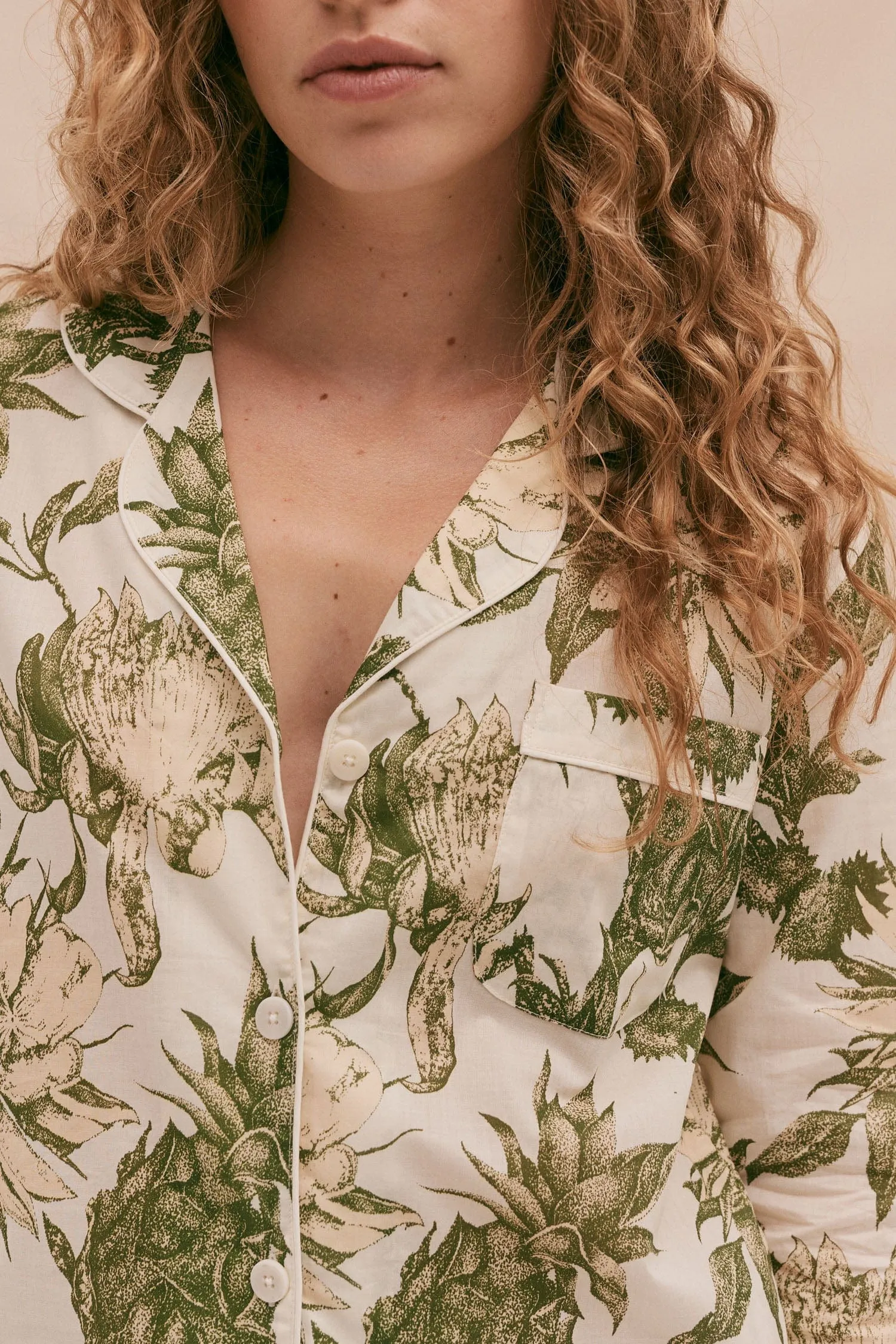 Long Pyjama Set Night Bloom Print Cream/Green sold by Desmond & Dempsey product image thumbnail 5