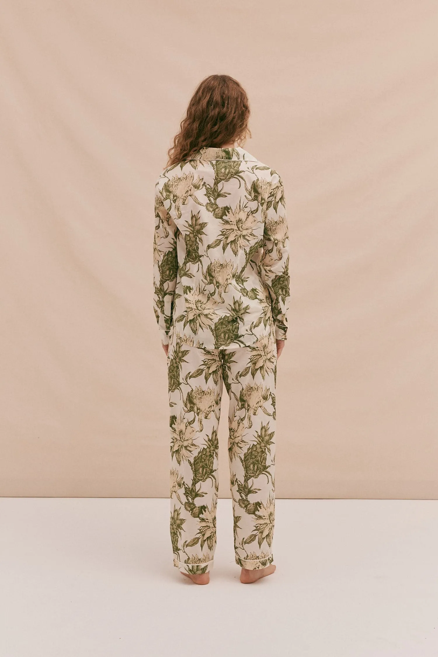 Long Pyjama Set Night Bloom Print Cream/Green sold by Desmond & Dempsey product image thumbnail 3