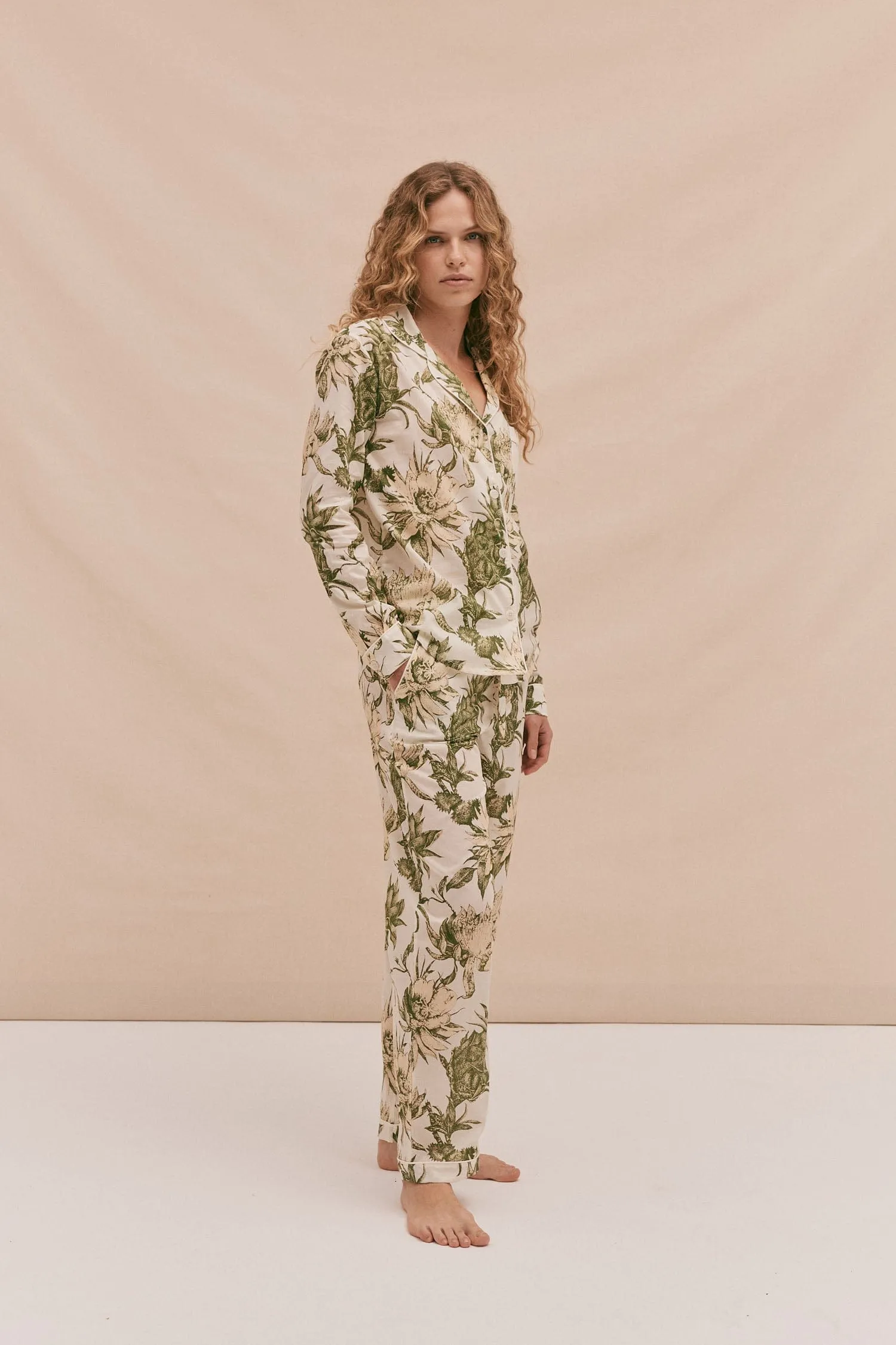 Long Pyjama Set Night Bloom Print Cream/Green sold by Desmond & Dempsey product image thumbnail 2