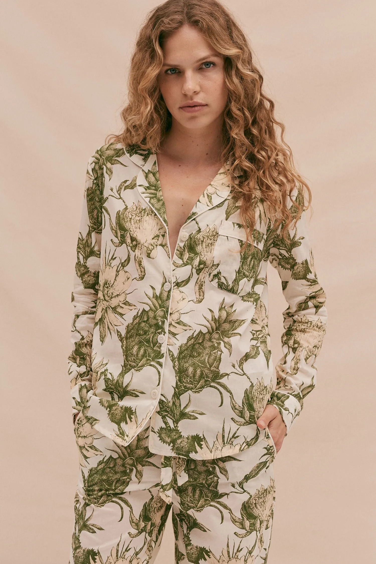 Long Pyjama Set Night Bloom Print Cream/Green sold by Desmond & Dempsey product image thumbnail 4
