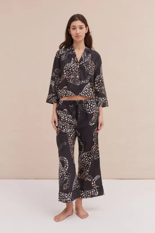 Boxy Shirt and Wide Leg Trouser Set The Jag Print Navy sold by Desmond & Dempsey