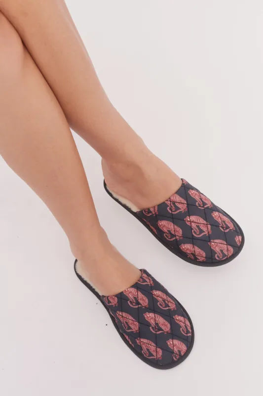 Women's Slipper Sansindo Tiger Print Navy/Pink sold by Desmond & Dempsey