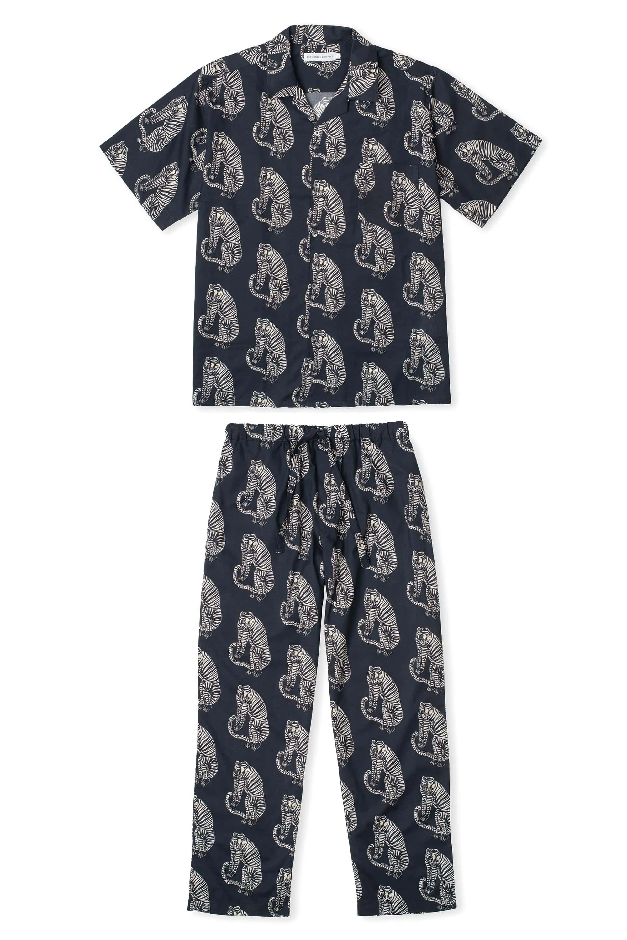 Men’s Cuban Long Pyjama Set Sansindo Tiger Print Black/Cream sold by Desmond & Dempsey product image thumbnail 5