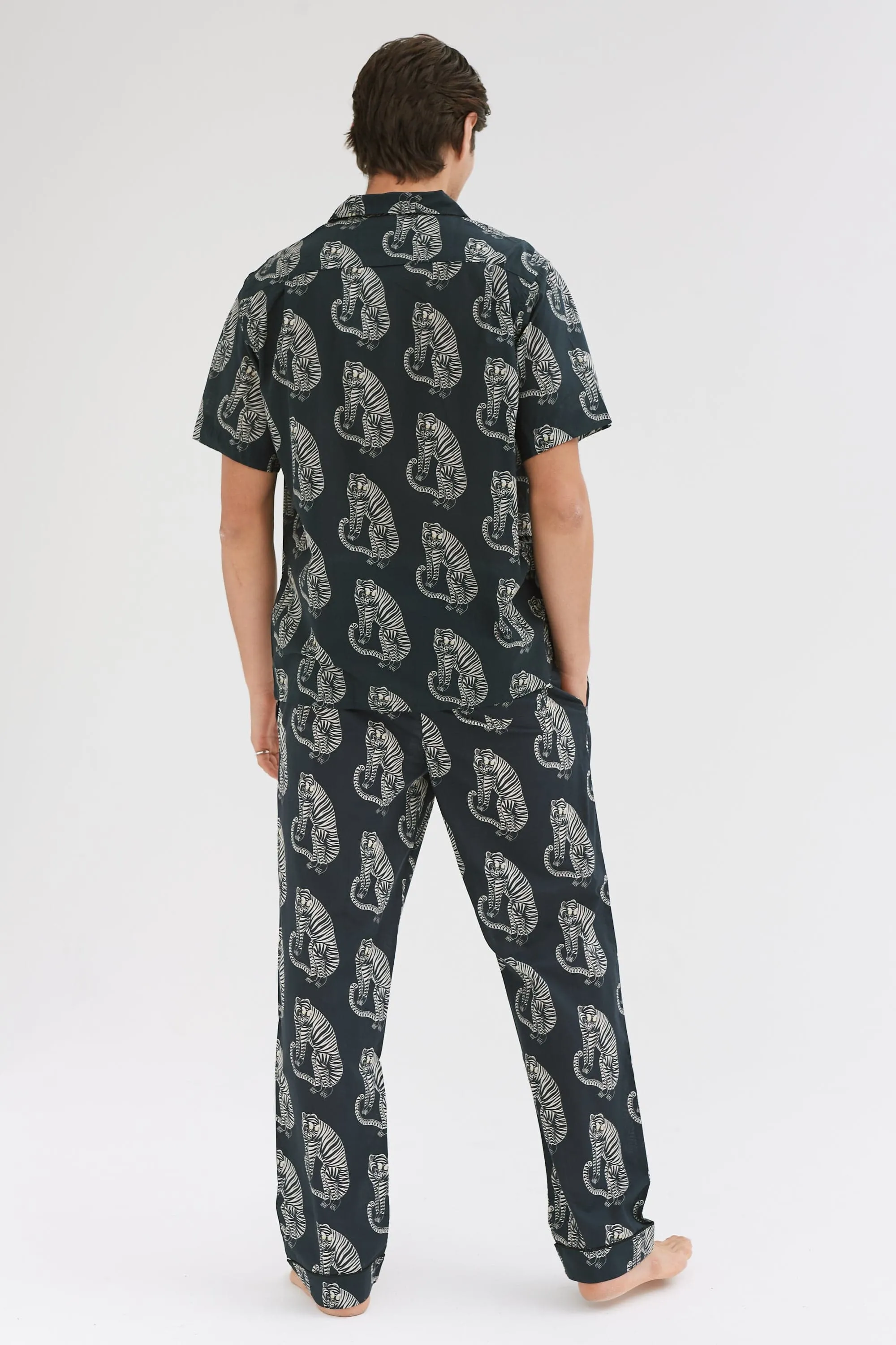 Men’s Cuban Long Pyjama Set Sansindo Tiger Print Black/Cream sold by Desmond & Dempsey product image thumbnail 2