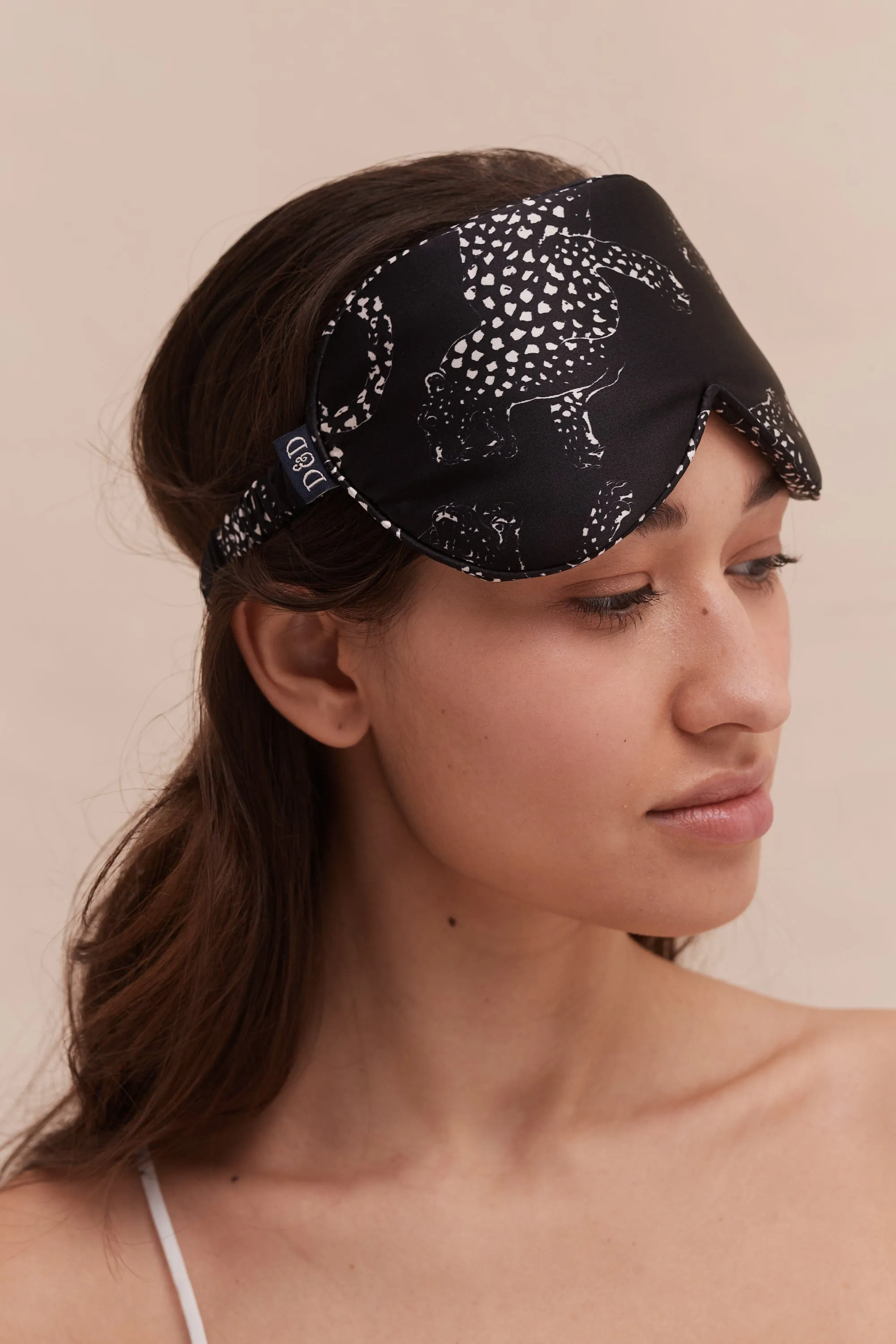 Silk Eye Mask Jag Print Navy sold by Desmond & Dempsey