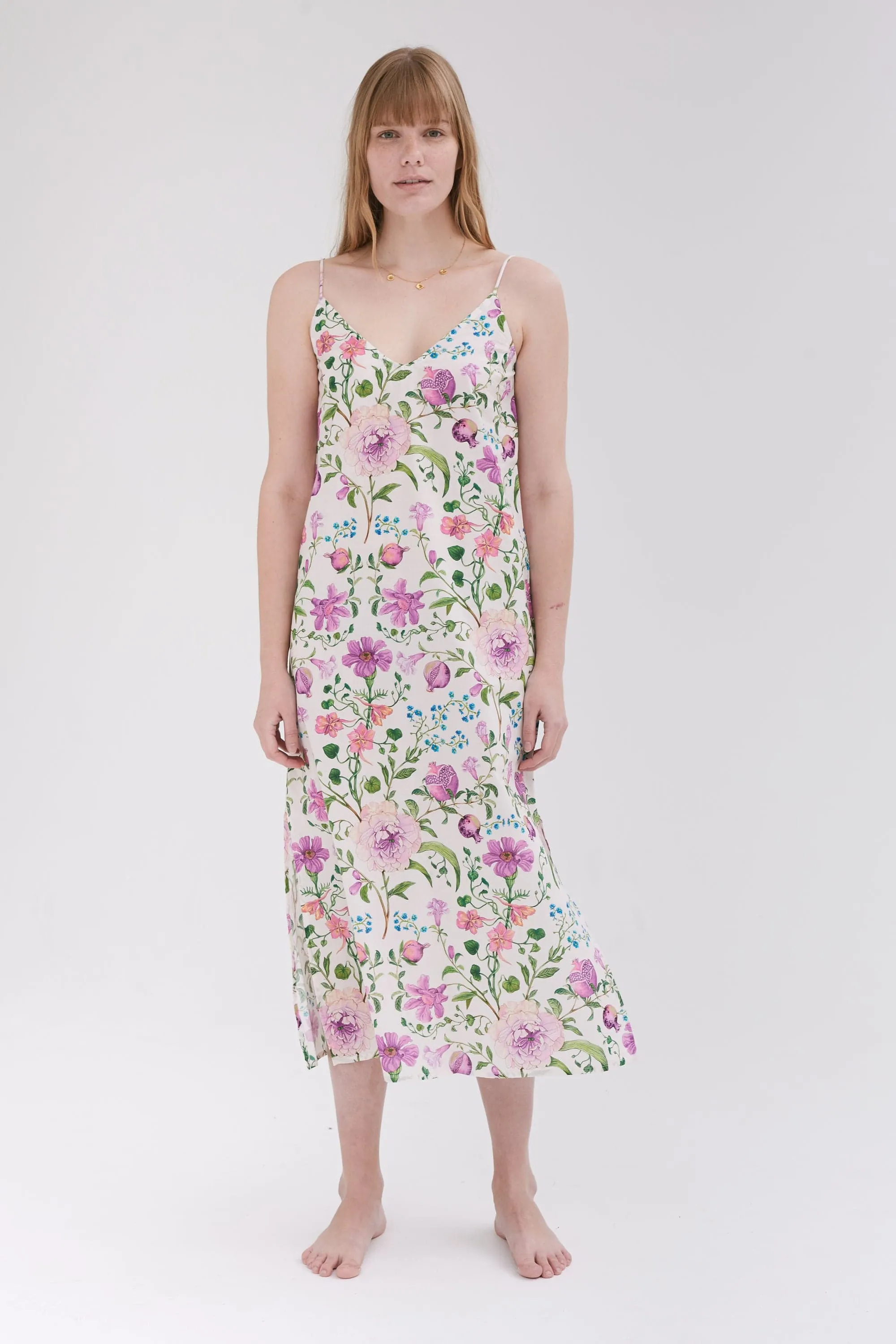 Slip Nightie Persephone Floral Print Cream/Lavender sold by Desmond & Dempsey