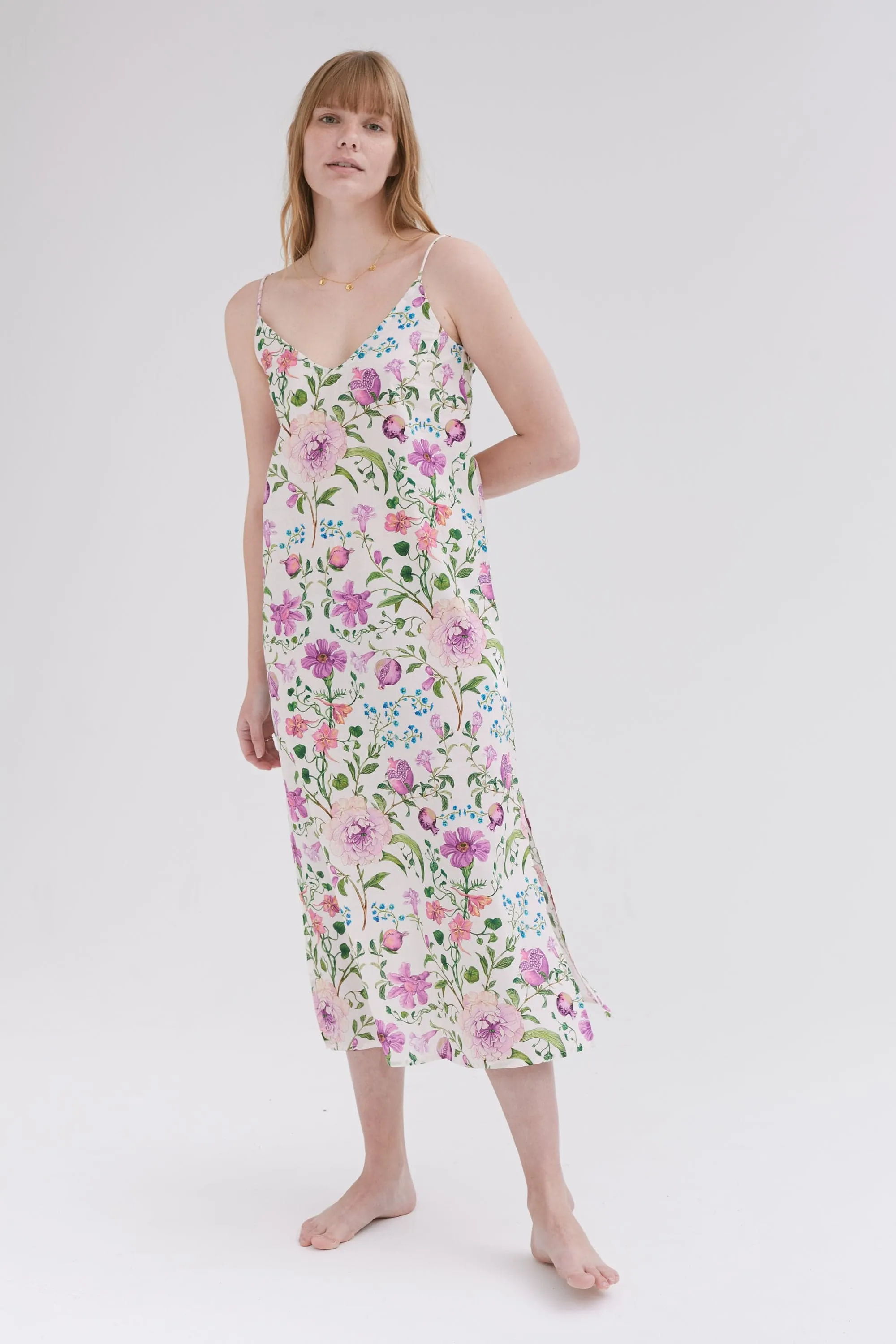 Slip Nightie Persephone Floral Print Cream/Lavender sold by Desmond & Dempsey product image thumbnail 3