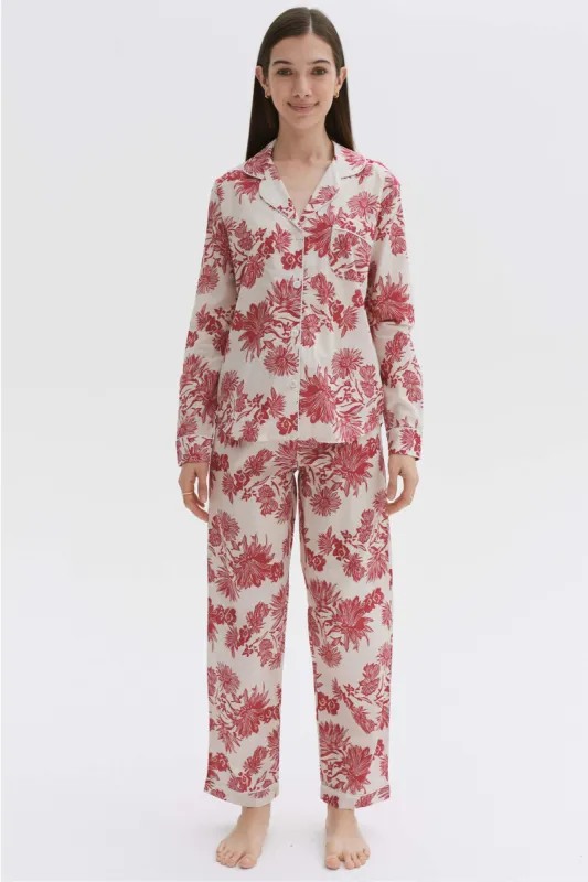 Long Pyjama Set Cactus Flower Print Pink/Ecru sold by Desmond & Dempsey