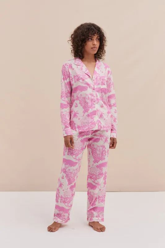 Long Pyjama Set Loxodonta Print Pink sold by Desmond & Dempsey