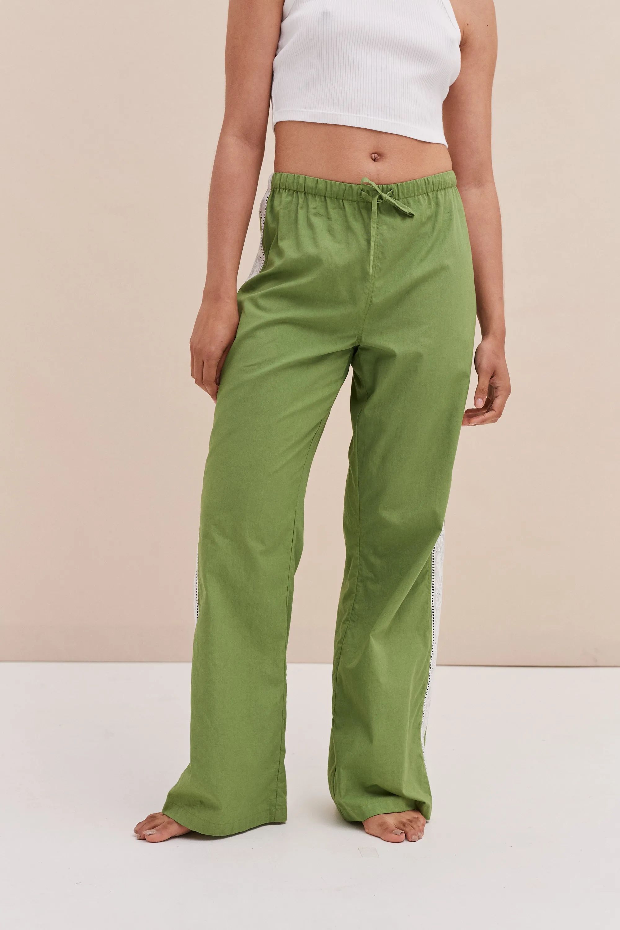 Lounge Trouser Poplin Green sold by Desmond & Dempsey