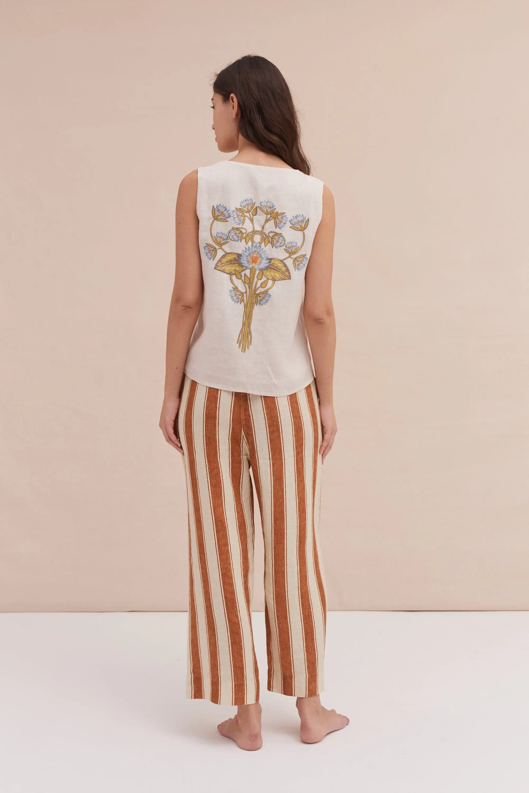 Pocket Pyjama Set Trousers Feluka Linen Bronze sold by Desmond & Dempsey product image thumbnail 3