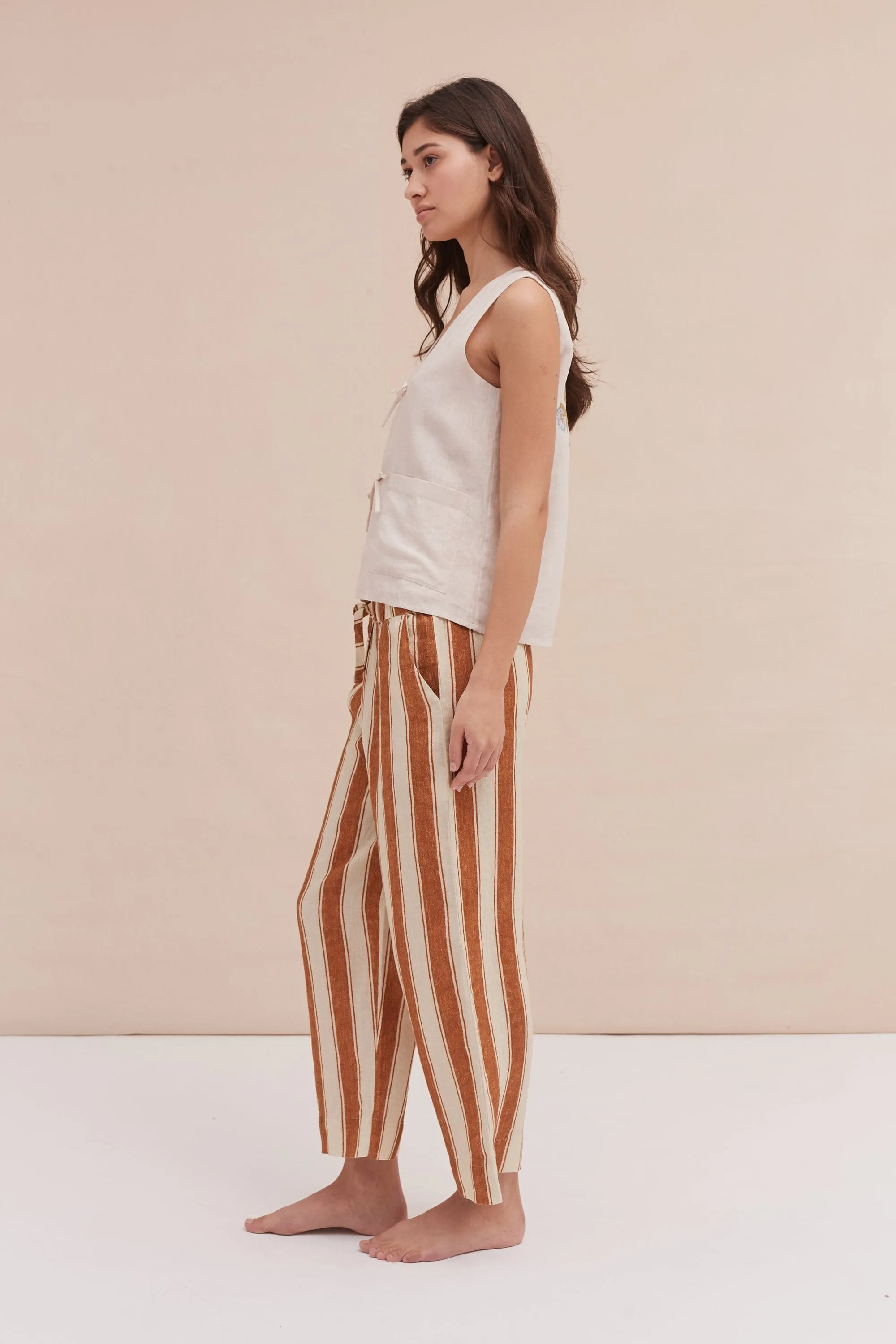 Pocket Pyjama Set Trousers Feluka Linen Bronze sold by Desmond & Dempsey product image thumbnail 2