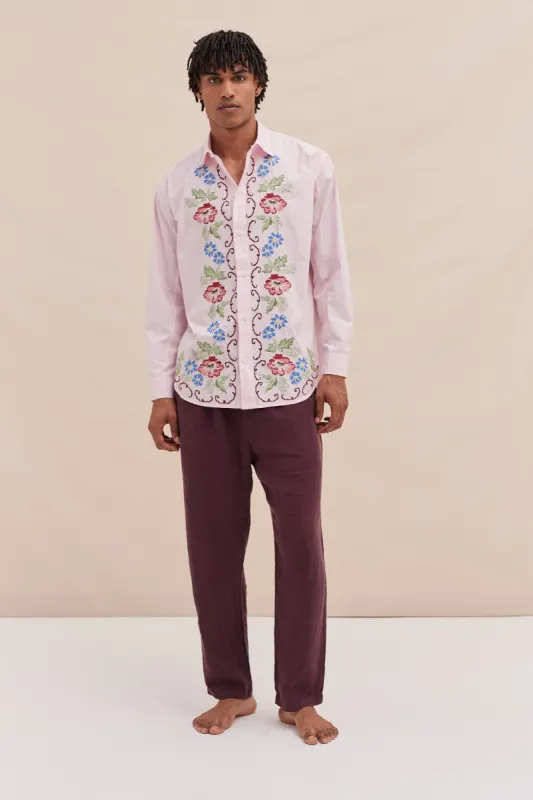 Mens Long Lounge Set Dorothea Cross Stitch Print sold by Desmond & Dempsey