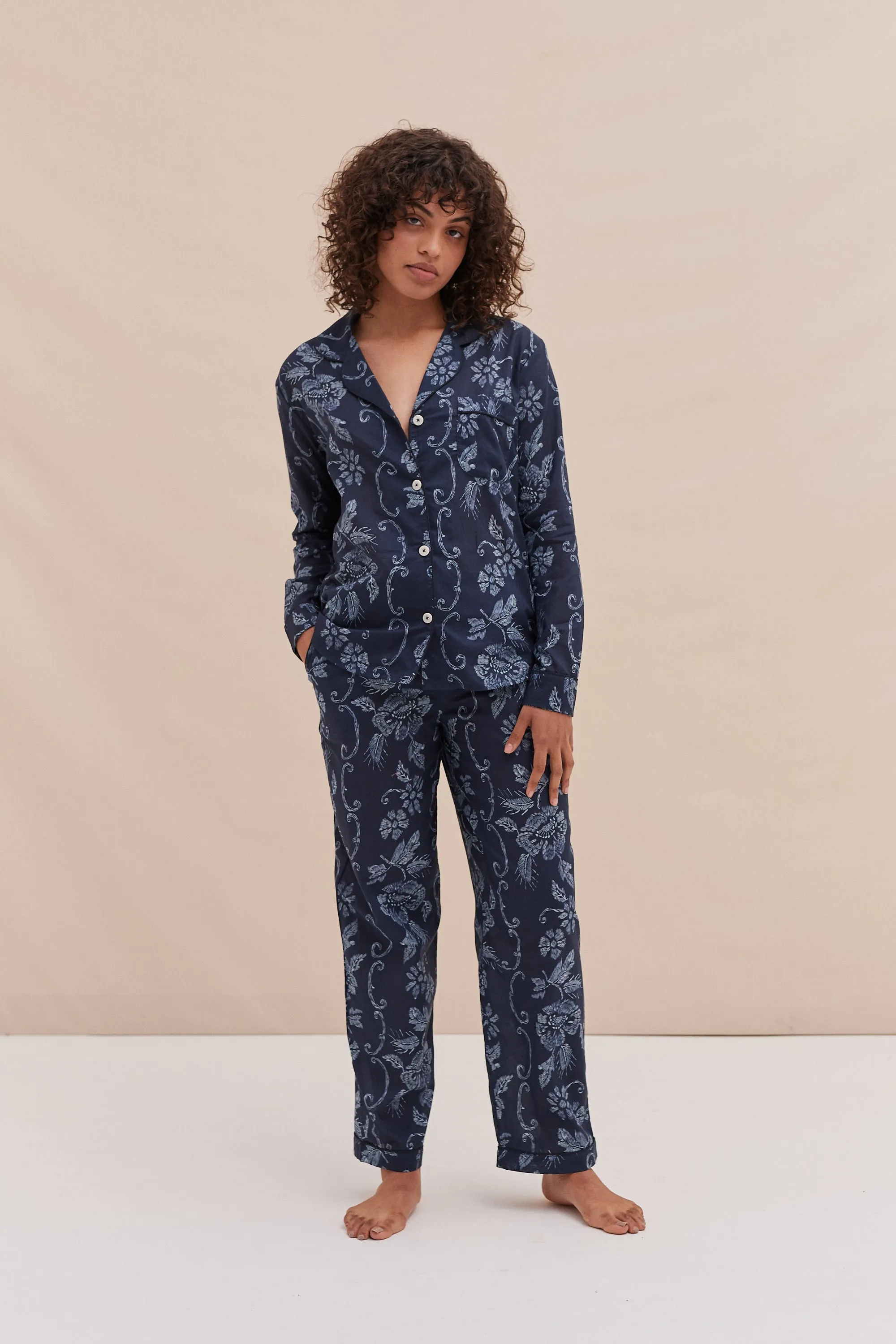 Long Pyjama Set Dorothea Print Navy sold by Desmond & Dempsey