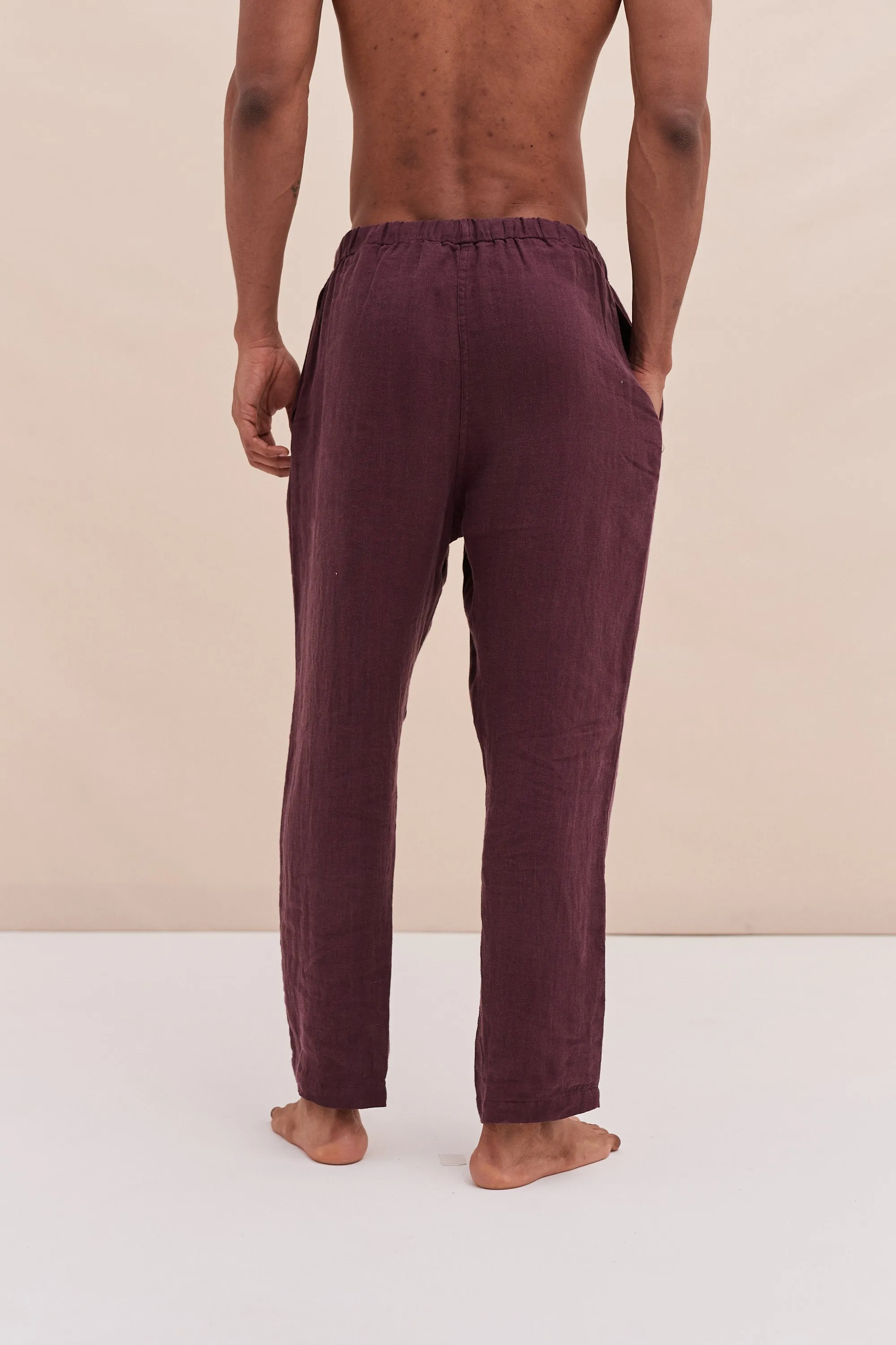 Mens Tapered Pyjama Trouser in Wine sold by Desmond & Dempsey product image thumbnail 4
