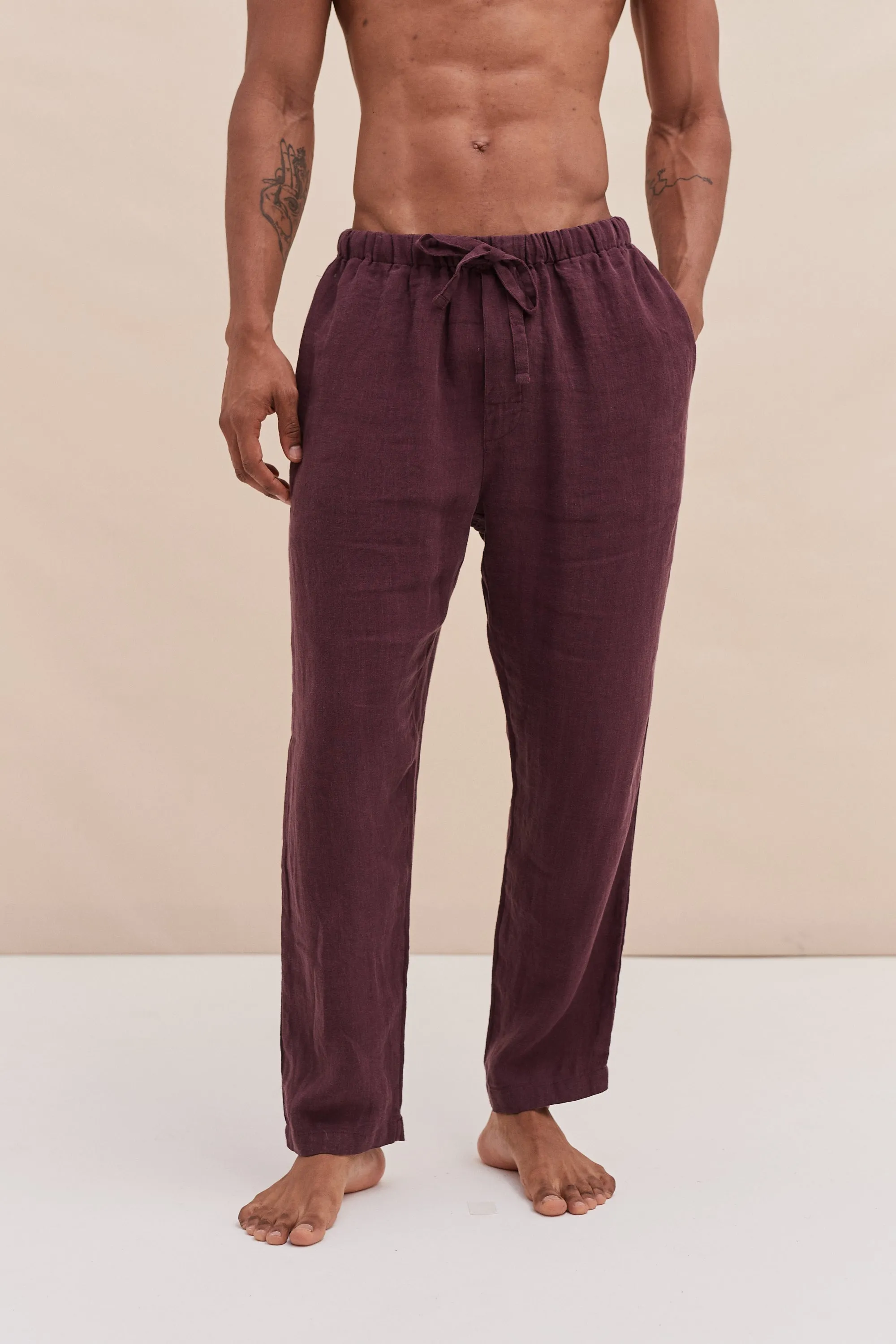 Mens Tapered Pyjama Trouser in Wine sold by Desmond & Dempsey product image thumbnail 2