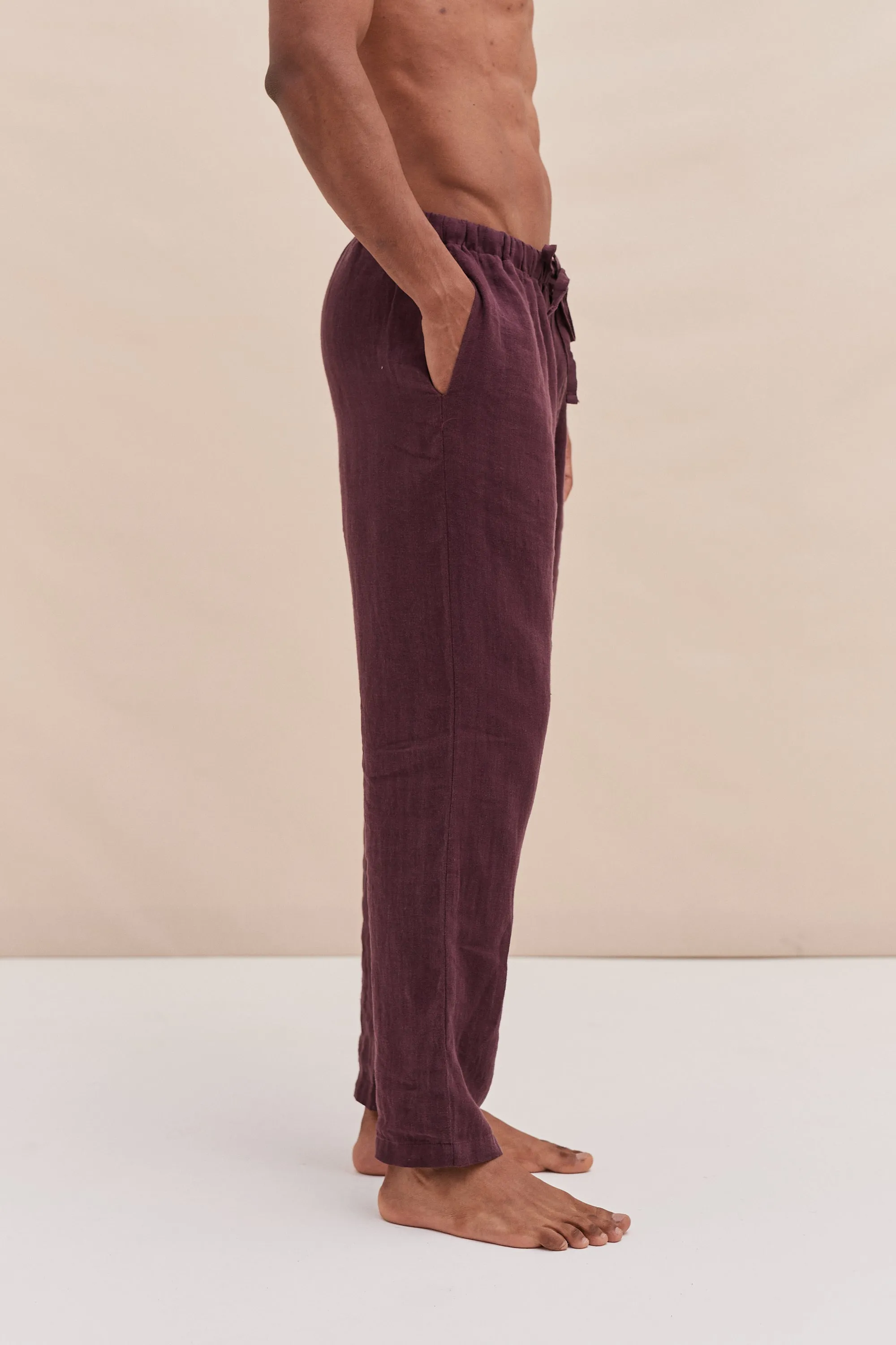 Mens Tapered Pyjama Trouser in Wine sold by Desmond & Dempsey product image thumbnail 3
