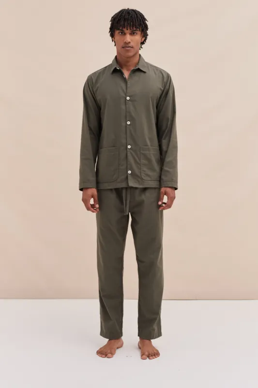 Mens Pocket Pyjama Set Brushed Cotton Khaki sold by Desmond & Dempsey