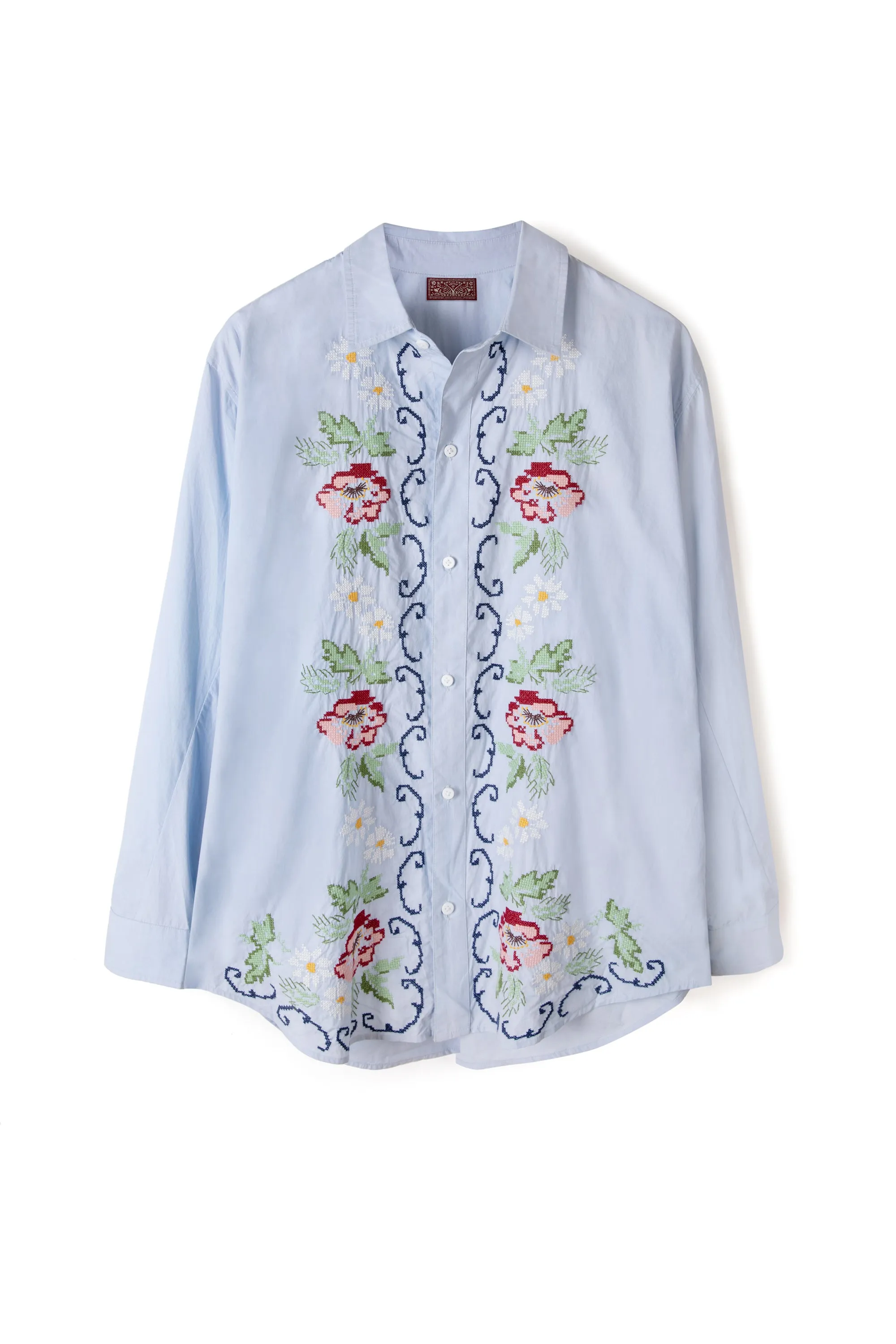 Unisex Lounge Shirt Dorothea Cross Stitch Print Light Blue sold by Desmond & Dempsey product image thumbnail 5