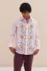 Unisex Lounge Shirt Dorothea Cross Stitch Print Pink sold by Desmond & Dempsey