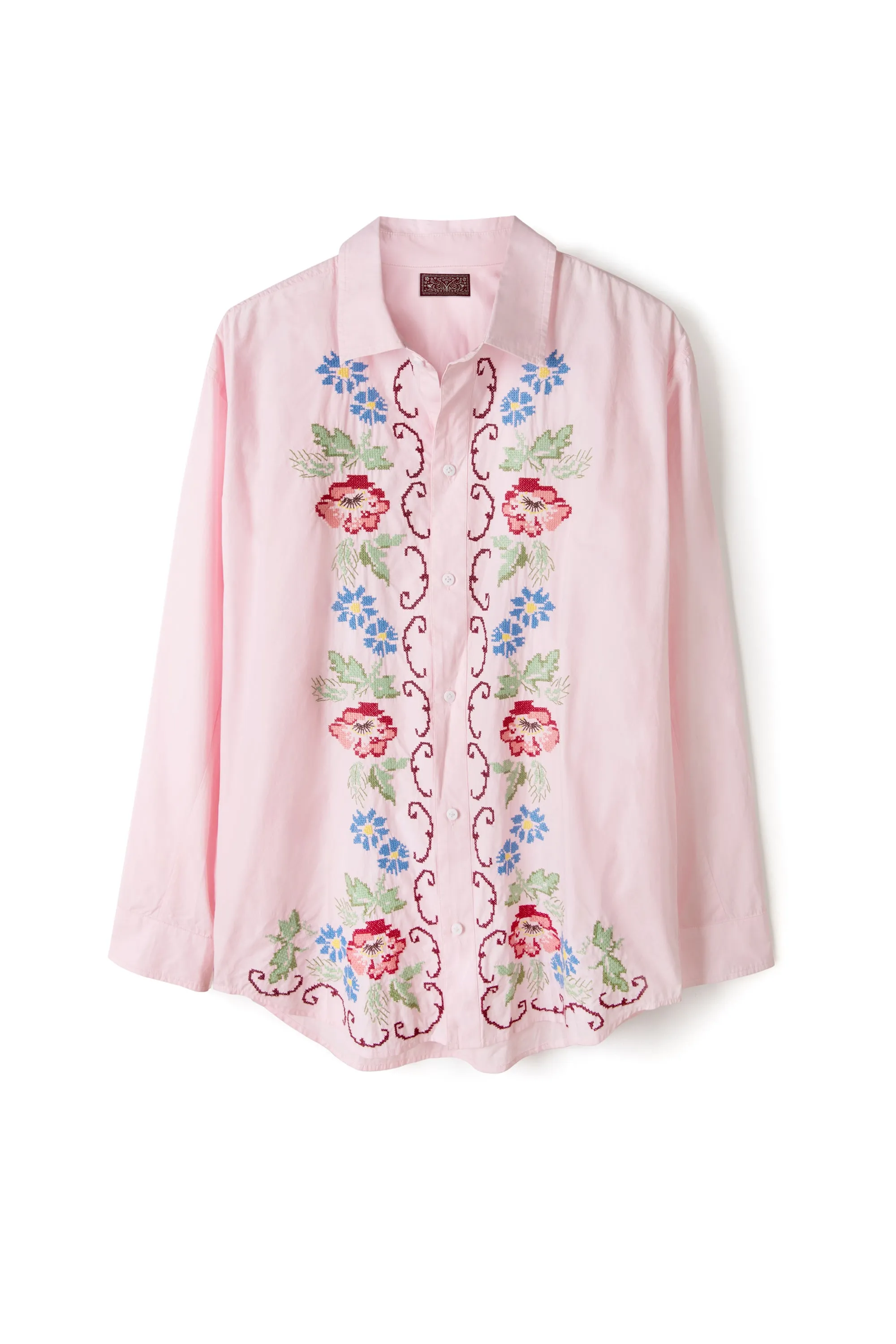 Unisex Lounge Shirt Dorothea Cross Stitch Print Pink sold by Desmond & Dempsey product image thumbnail 5