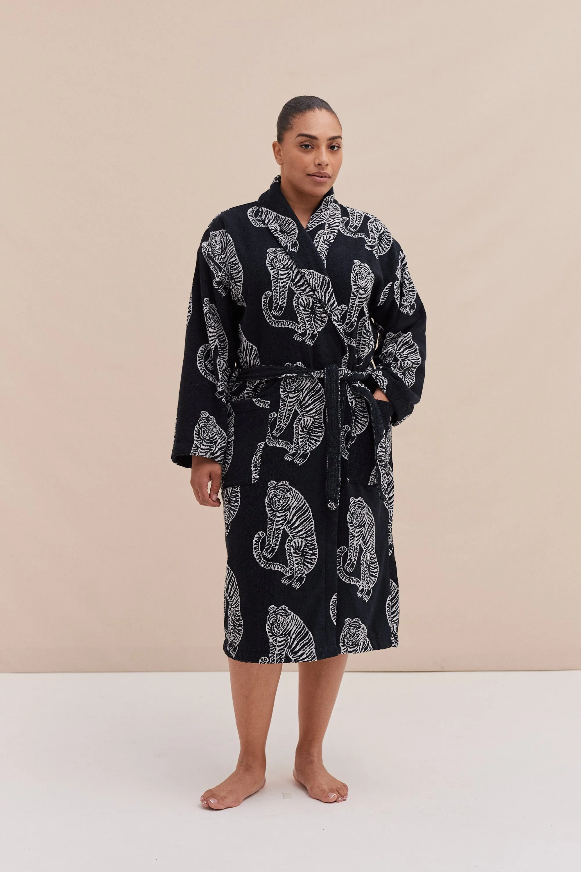 Unisex Towel Robe Sansindo Print Black Cream sold by Desmond & Dempsey